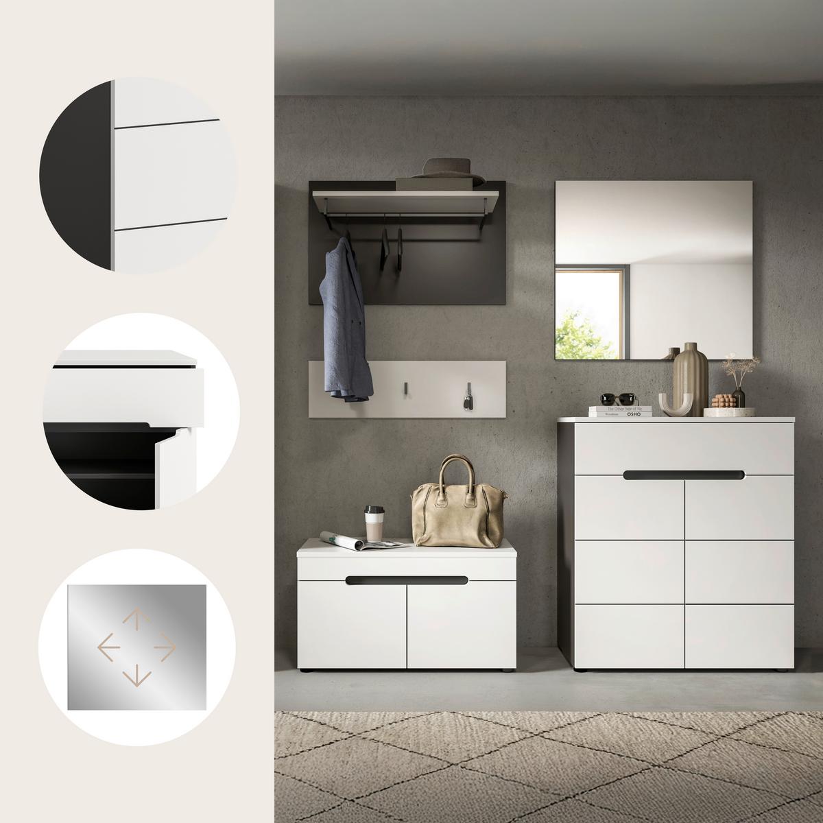 Garderobe Canu 4-Teilig Grau/Weiß B: 175 cm - Weiß/Grau, Design, Holzwerkstoff (175/190/37cm) - Livetastic