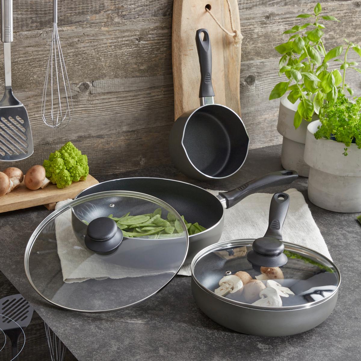 Bratpfanne Reventon D/h: 29/14 Cm Aluminium + Deckel - Schwarz, KONVENTIONELL, Glas/Metall (47/29/14cm) - Riess