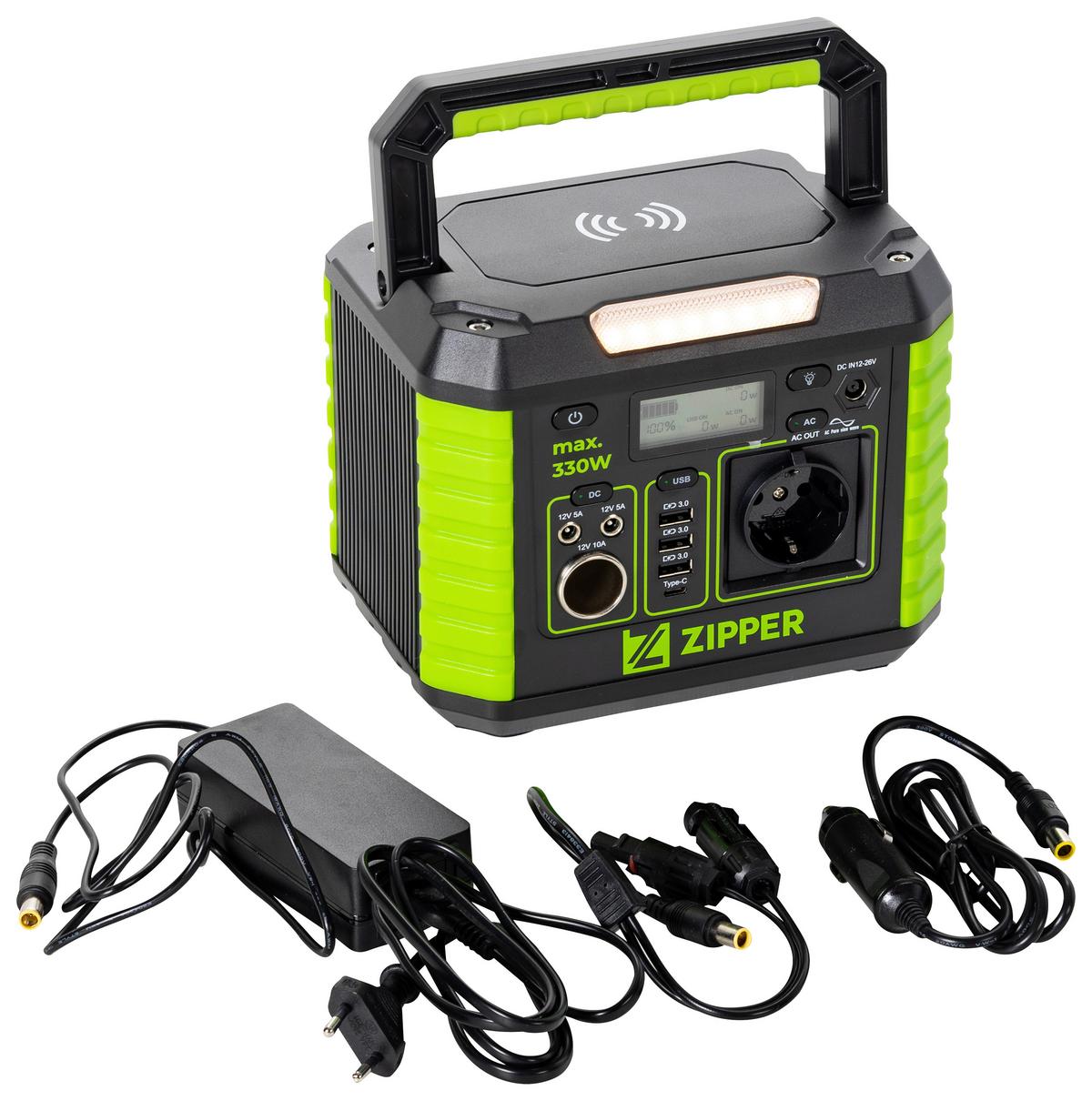 Powerstation Zi-Ps330 330 W 288,6 Wh Tragbar, Ladezeit 5 H - Schwarz/Grün, Basics (15,5/16,5/20,5cm) - Zipper