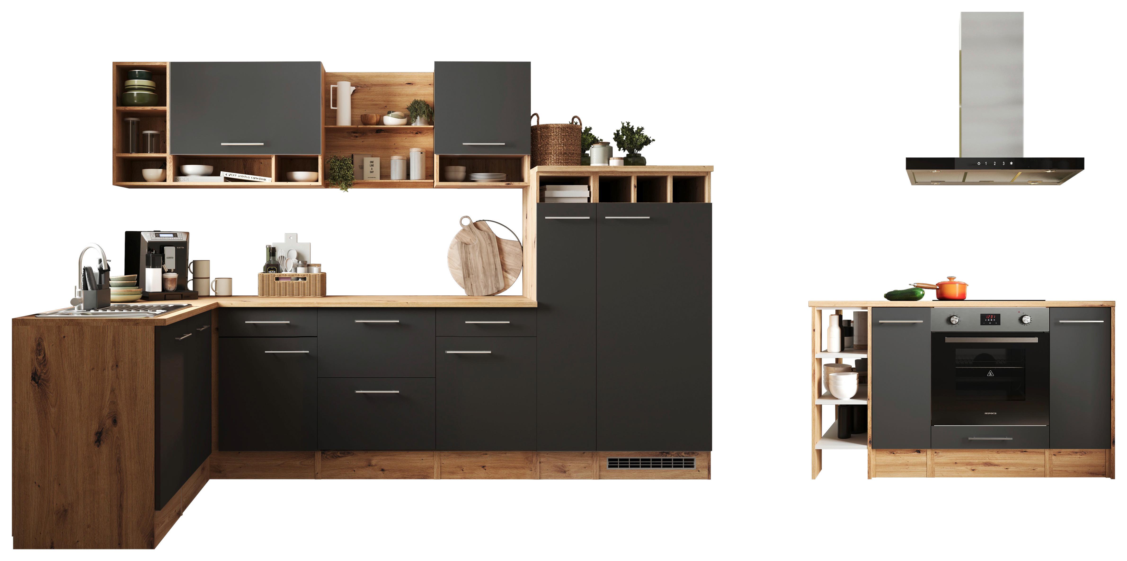 Küchenblock Hilde Inselküche 310 cm - Wildeiche/Grau, Design, Holzwerkstoff (310-150cm) - Respekta