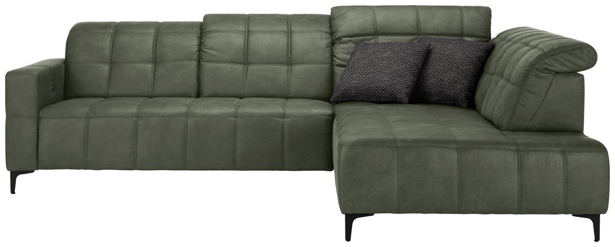 Rohová sedačka PANAMA, pravá, olivovozelená - olivovozelená/čierna, Konventionell, kov/textil (304/89-102/216cm) - Premium Living