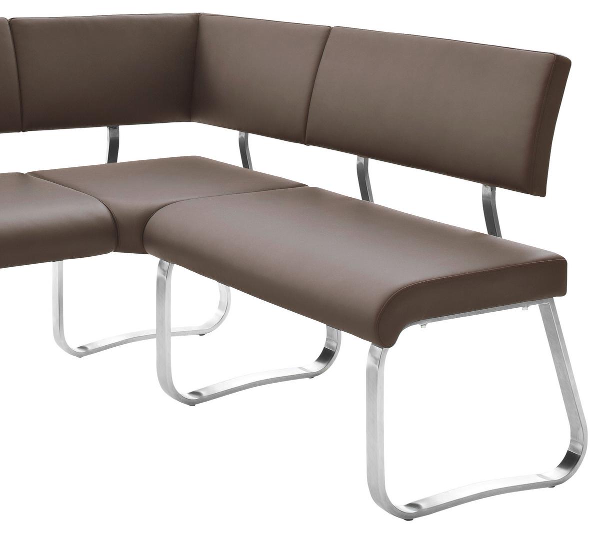 Eckbank Braun Echtleder Arco 200x150 Cm - Edelstahlfarben/Braun, Design, Leder/Metall (200/150cm) - Livetastic