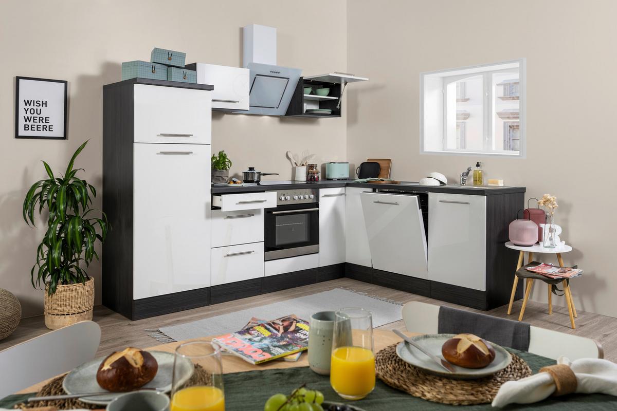 Eckküche Rp260ewc mit Geräten 260x200 cm Weiß - Weiß Hochglanz/Weiß, KONVENTIONELL, Holzwerkstoff (260/200cm) - Respekta