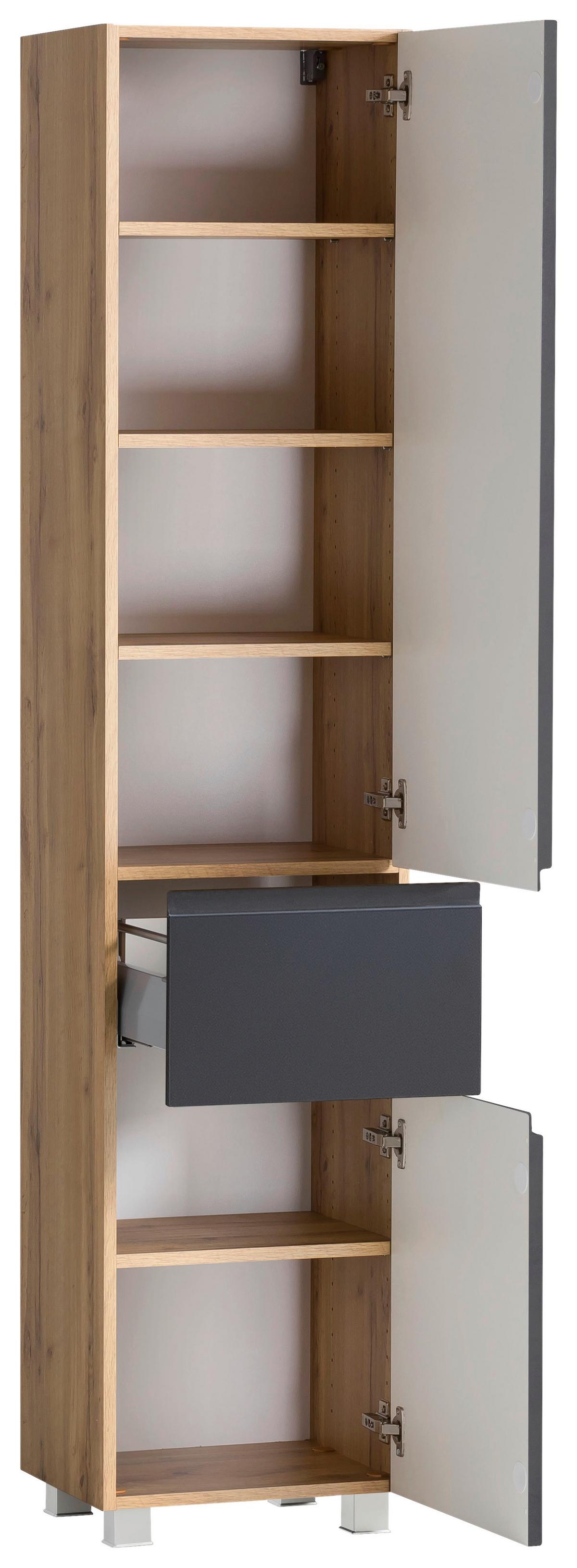 Hochschrank Varese B: 40 Cm Grau/eiche Wotan - Eiche Wotan/Grau, MODERN, Holzwerkstoff (40/180/35cm) - Held