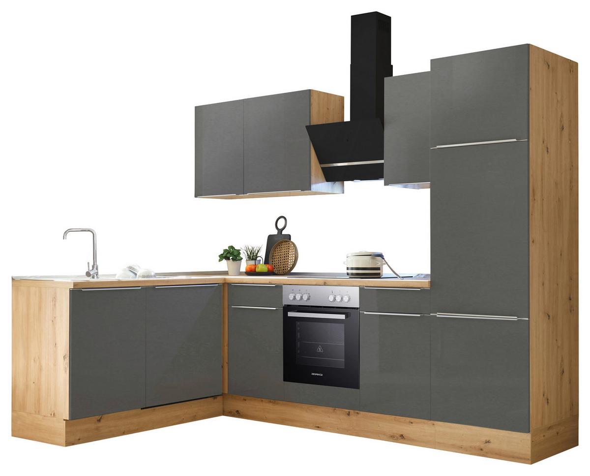 Eckküche mit Geräten 280x170 cm Grau/Eiche Dekor, Modern - Anthrazit/Eiche Artisan, LIFESTYLE, Holzwerkstoff (280/170cm) - Respekta