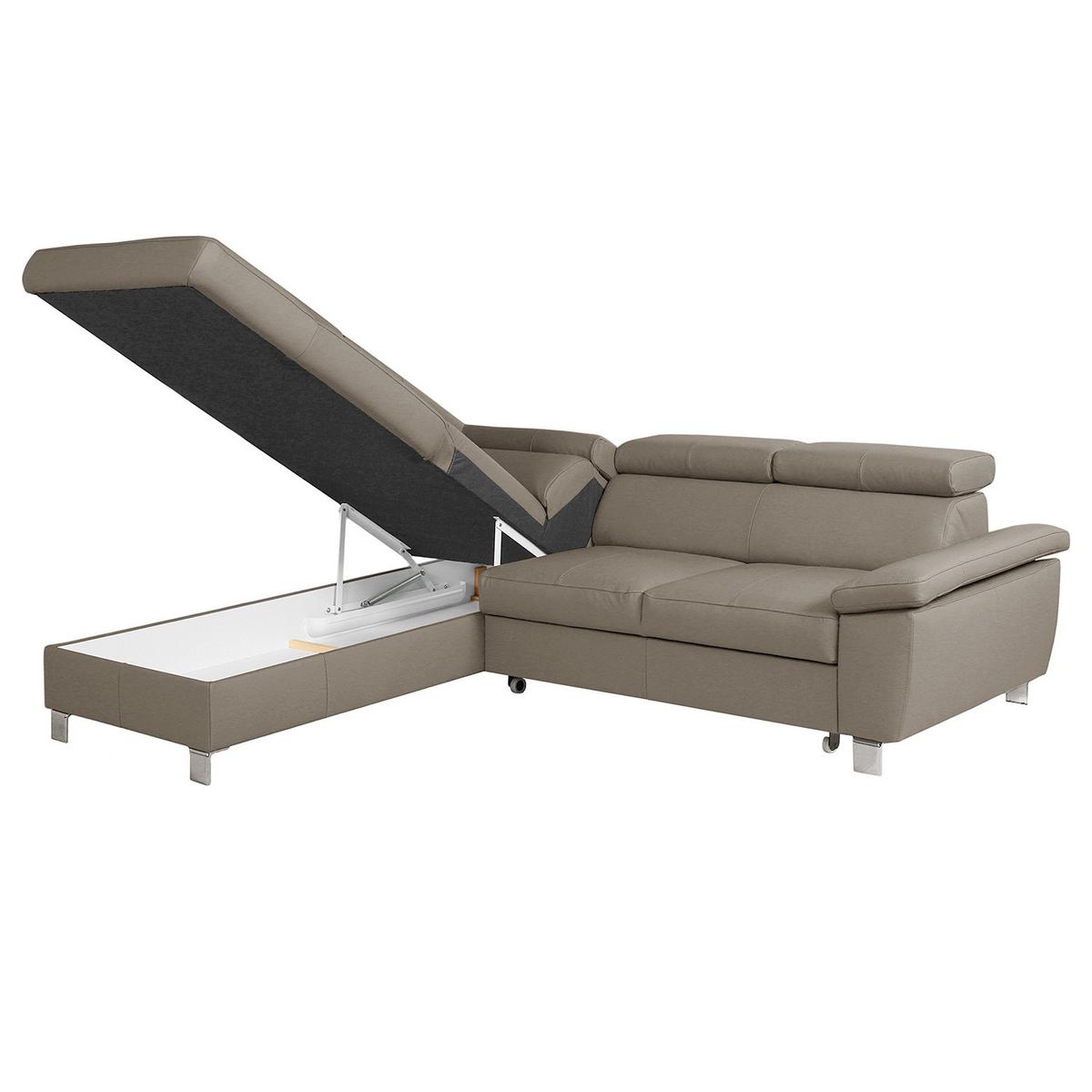 Ecksofa Lugano Teilleder Hellgrau 208x248 - Chromfarben/Hellgrau, Design, Leder/Textil (208/248cm) - Livetastic