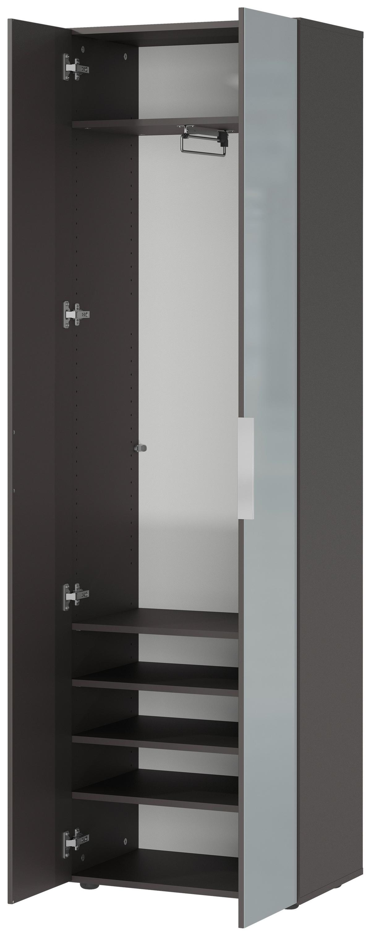 Garderobenschrank Genova Graphitfarben B: 59 Cm - Silberfarben/Graphitfarben, MODERN, Glas/Holzwerkstoff (59/197/40cm) - Germania