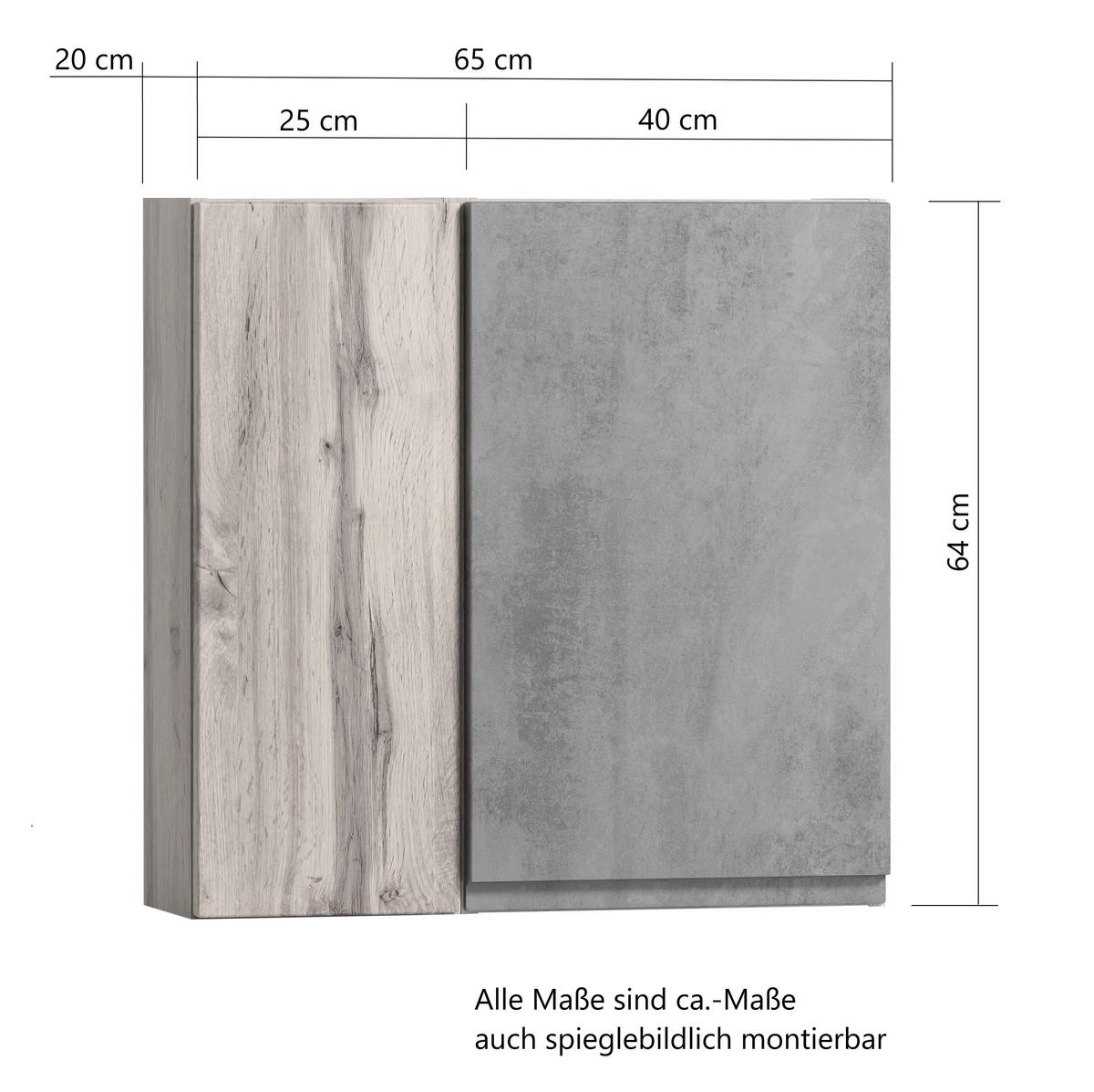 Hängeschrank Varese B: 65 cm Eiche Wotan/Hellgrau - Eiche Wotan/Hellgrau, MODERN, Holzwerkstoff (65/64/20cm) - Held