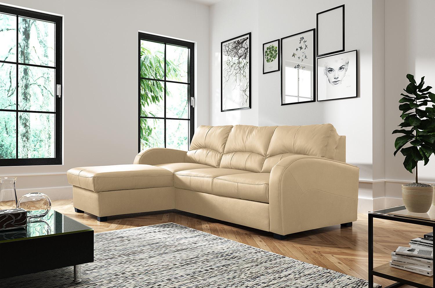 Ecksofa Tilo Beige S: 168 cm - Beige/Schwarz, Design, Leder/Textil (168/227cm) - Livetastic