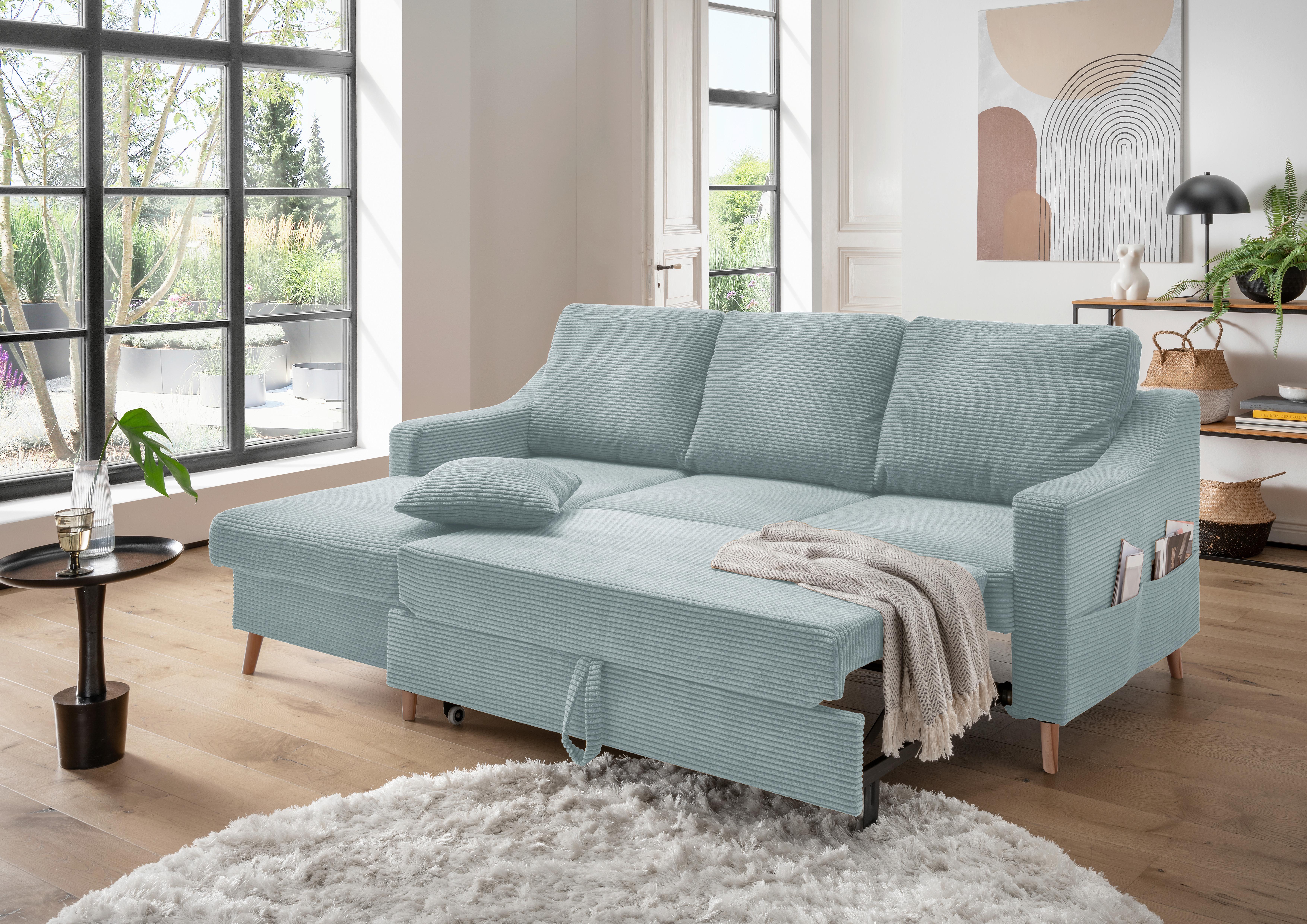 Ecksofa Valentina - Naturfarben/Hellblau, Design, Textil (150/228cm) - P & B