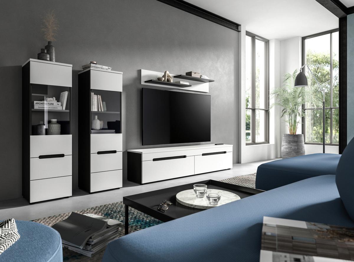 WOHNWAND Canu Weiß B: 272cm - Schwarz/Weiß, Design, Holzwerkstoff (272/141/33cm) - Livetastic