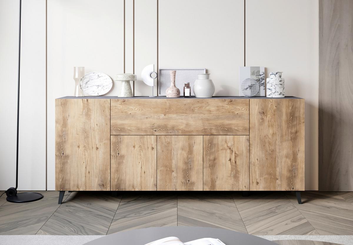 Sideboard Phuket 180 Anthrazit, Kastanie B: 180 Cm - Kastanieneichefarben/Anthrazit, Design, Holzwerkstoff (180/76/37,5cm) - Livetastic