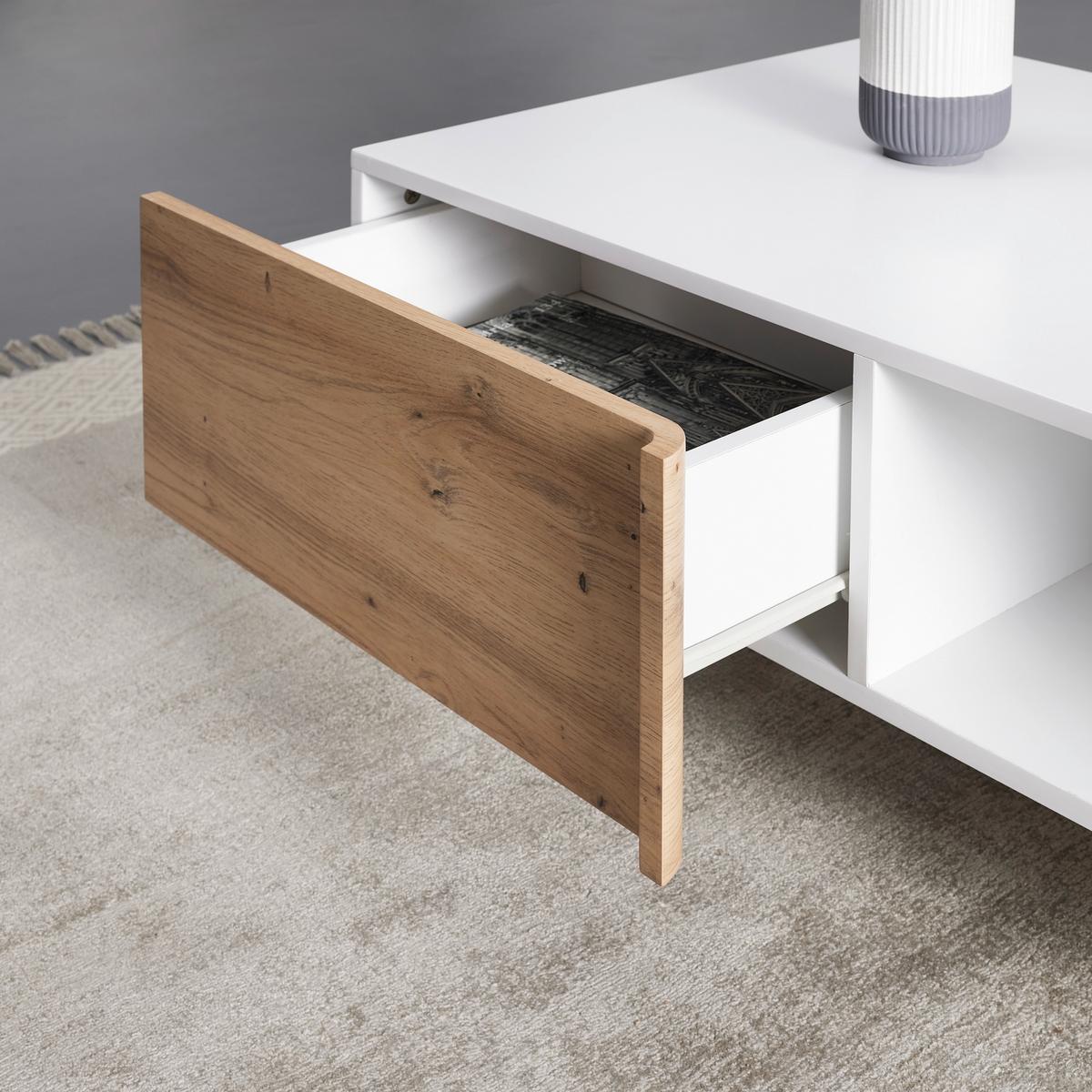 Konferenčný stolík VIRA farby dubu/biela - biela/farba borovice, Modern, drevo (110/38/66cm) - Bessagi Home