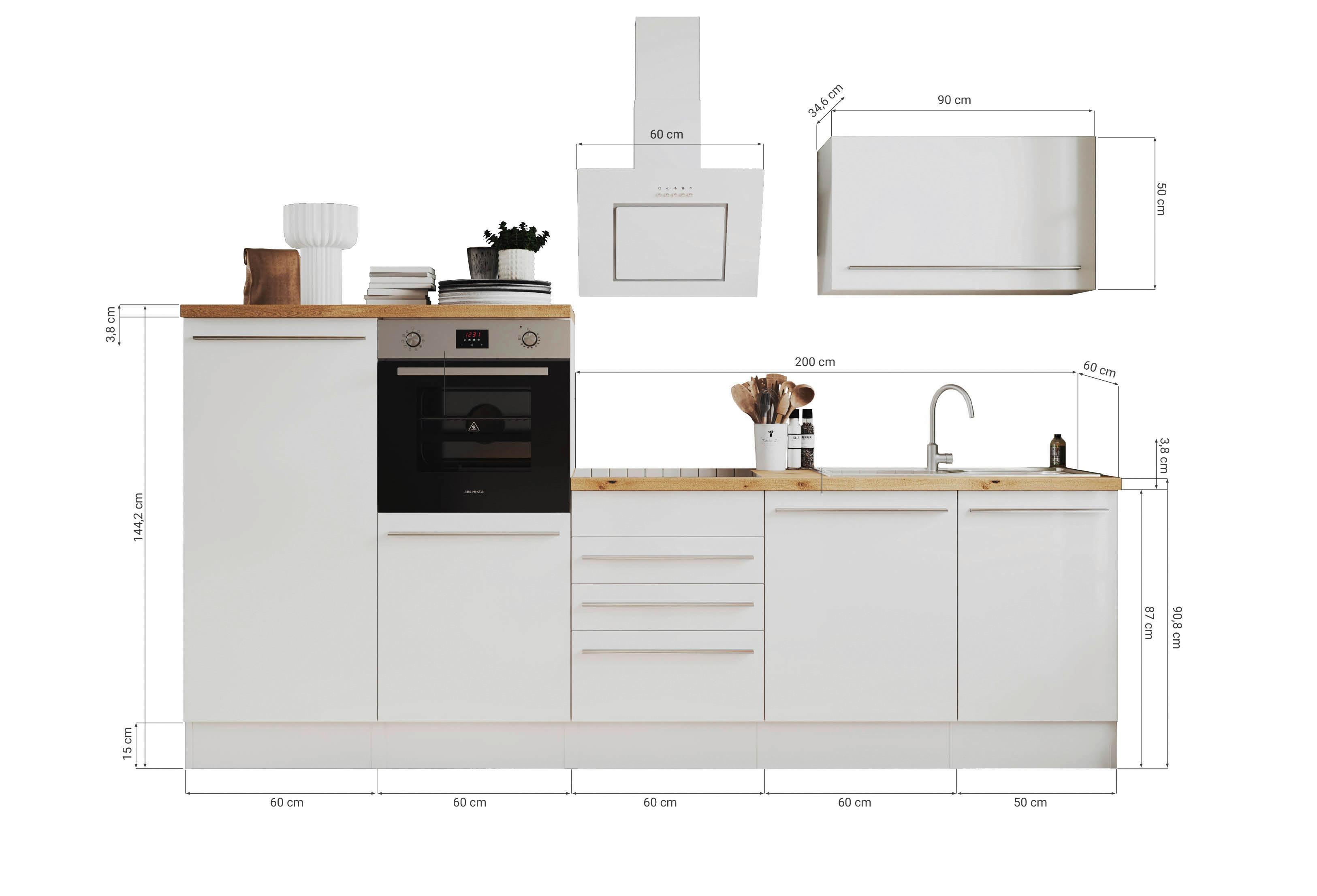 Küchenzeile Premium Mit Geräte B: 290cm Grau/weiß/eiche Dekor - Wildeiche/Eichefarben, Basics, Holzwerkstoff (290cm) - Respekta