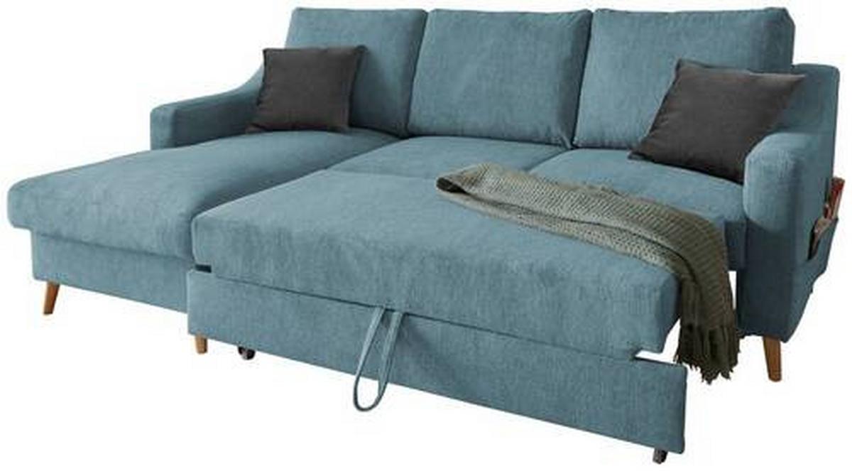 Ecksofa mit Bettkasten Valentina Blau Massiv - Blau/Schwarz, Design, Textil (150/228cm) - MID.YOU