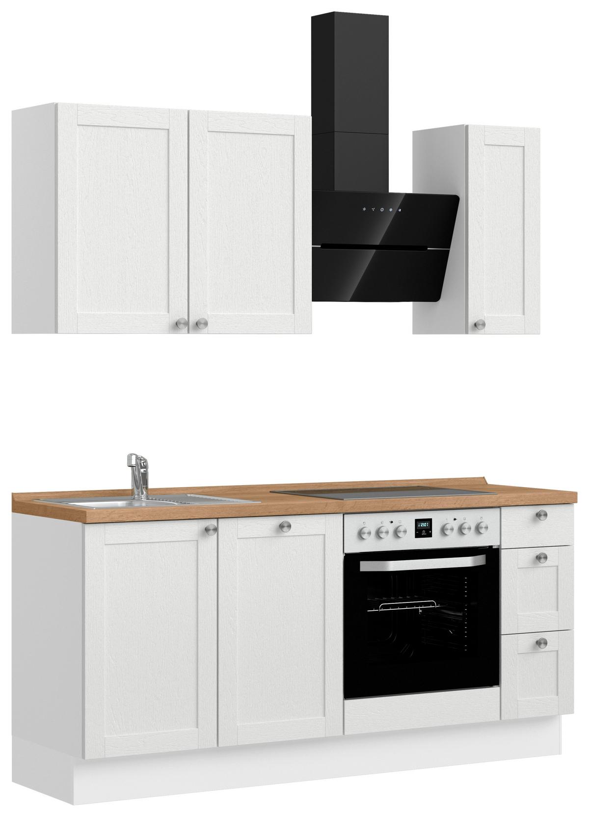 Kuchynská linka 180 cm, biela / dub Sierra - biela/farba ušľachtilej ocele, Romantik / Landhaus, kov/kompozitné drevo (180cm) - Nobilia