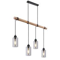 Hängeleuchte Hadera H: 130 cm 4-Flammig, Rauchglas - Schwarz/Braun, Natur, Glas/Holz (98/15/130cm) - Globo