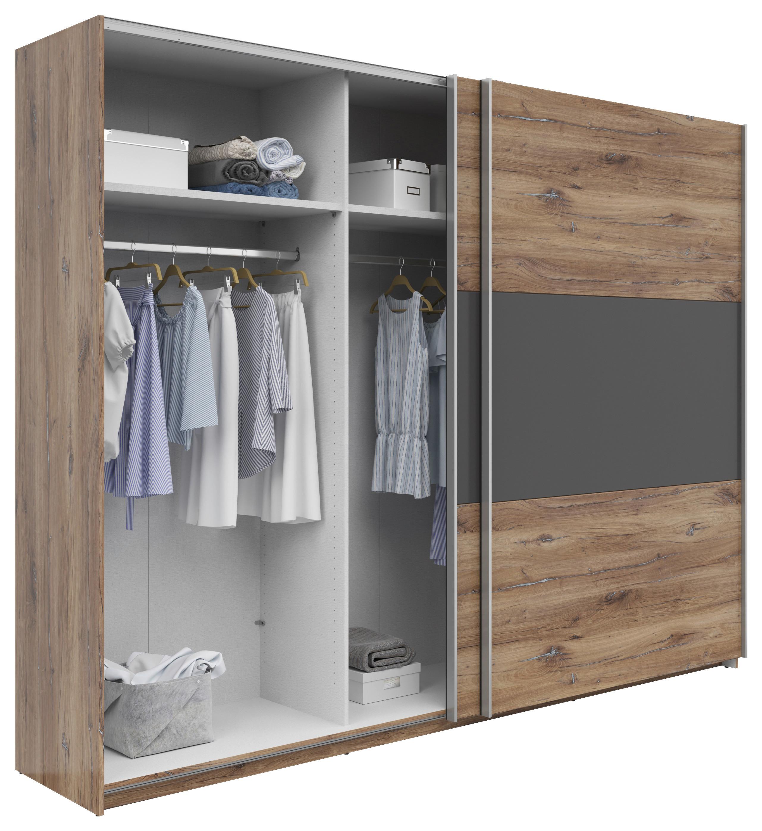 Schwebetürenschrank B: 270 cm Flagstaff Eiche / Graphit - Eiche dunkel/Graphitfarben, KONVENTIONELL, Holzwerkstoff (270/210/59cm)