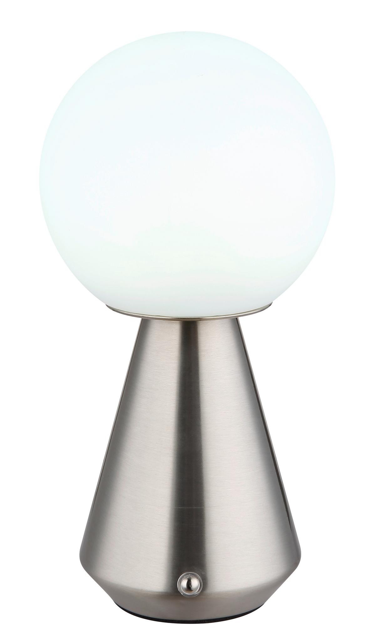 Akku-tischleuchte Sora Weiß Nickelfarben D:12cm - Weiß/Nickelfarben, Design, Kunststoff/Metall (12/23,5cm) - Globo