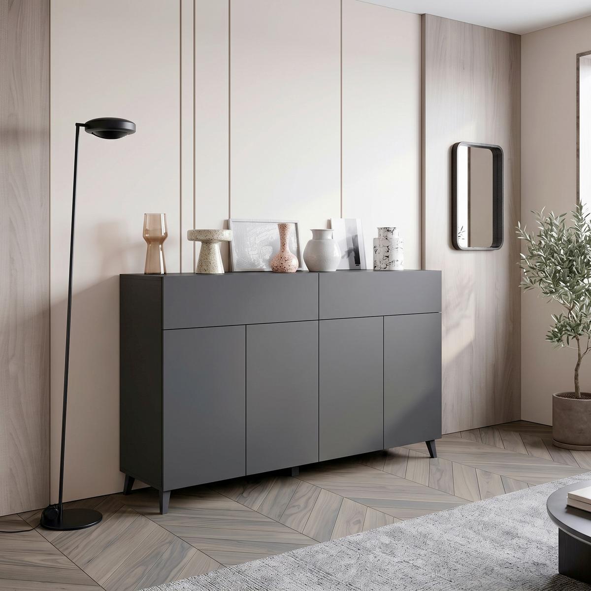 Sideboard Phuket schwarz B: 160cm - Schwarz, Design, Holzwerkstoff (160/95,4/39cm) - P & B