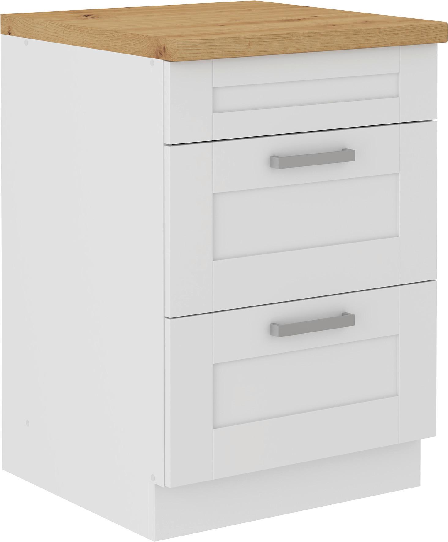Küchenunterschrank Luisa B: 60 cm Weiß mit Laden - Weiß/Eiche Artisan, ROMANTIK / LANDHAUS, Holzwerkstoff (60/86/60cm)