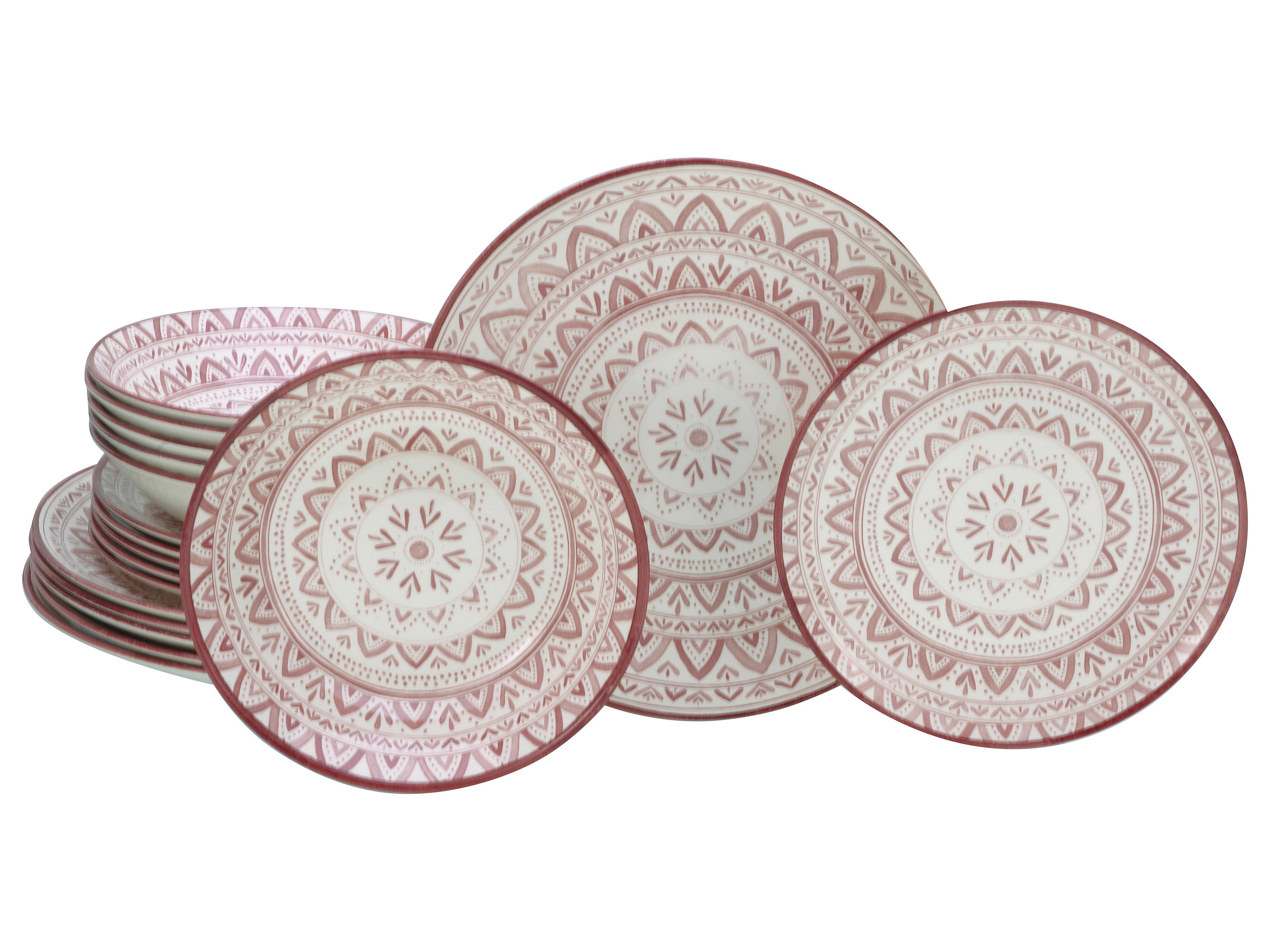 Tafelservice Mexico Rot Weiß, Multicolor, Rostfarben - Rostfarben/Multicolor, Basics, Keramik (31/30/32cm) - Creatable