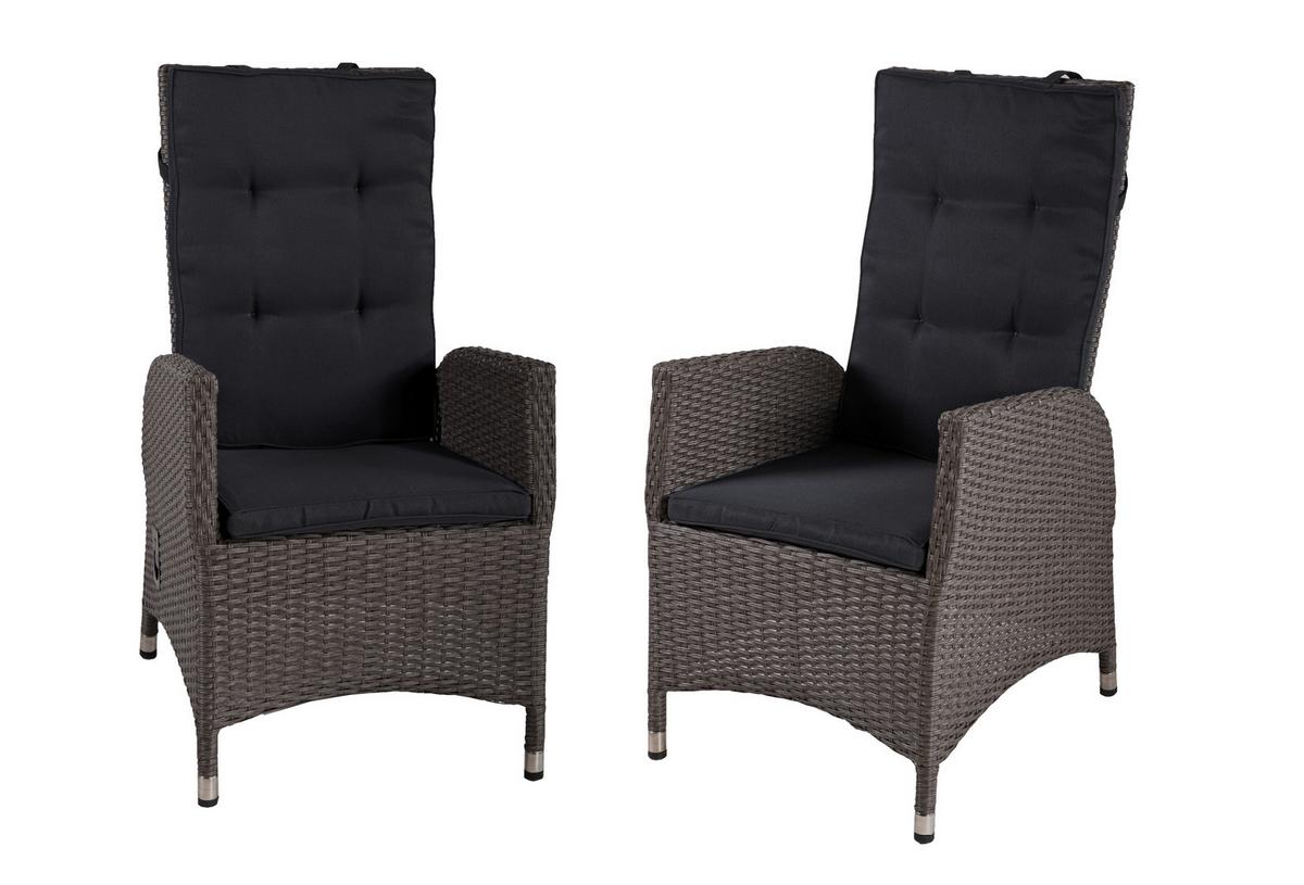 Gartenstuhl-set Uv-beständig Braga, Kunststoffgeflecht - Dunkelgrau/Silberfarben, Basics, Kunststoff/Textil (68/109/60cm) - Gardenson