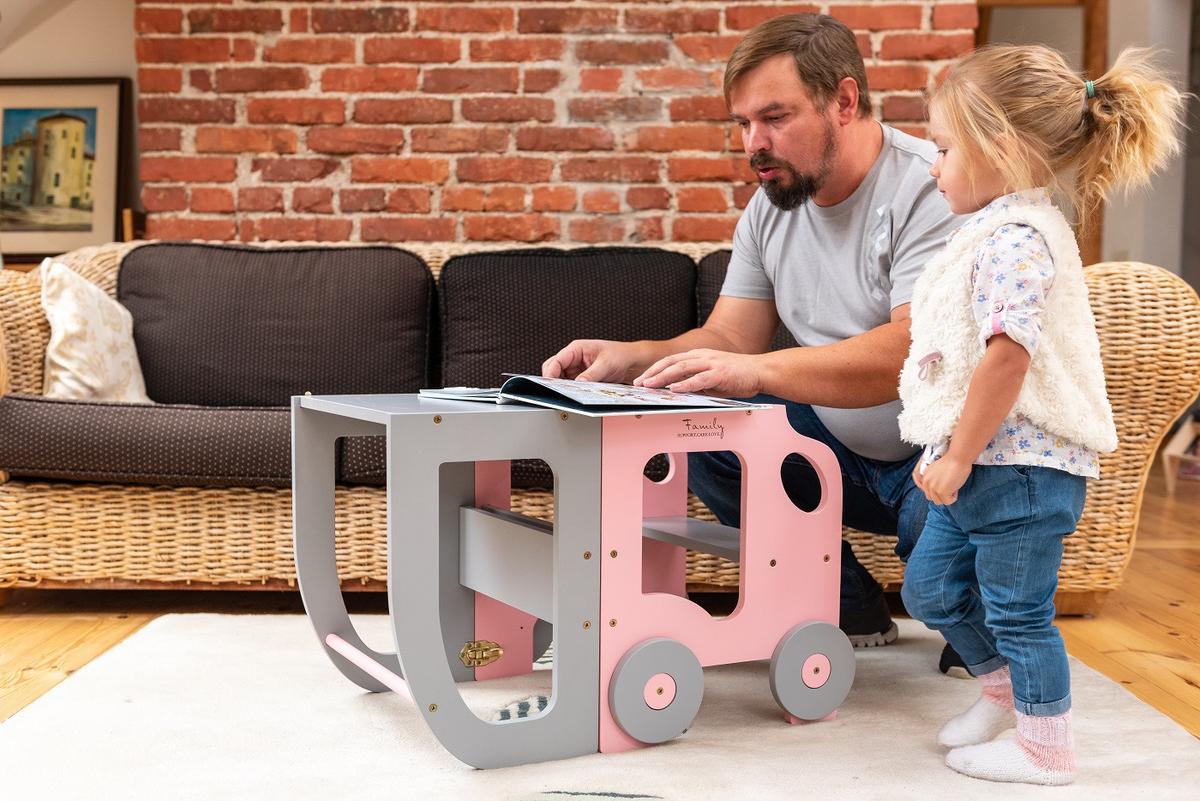Hochstuhl Car Step Stool Aus Holz Grau/pink - Pink/Grau, Basics, Holz (38/90/40cm)
