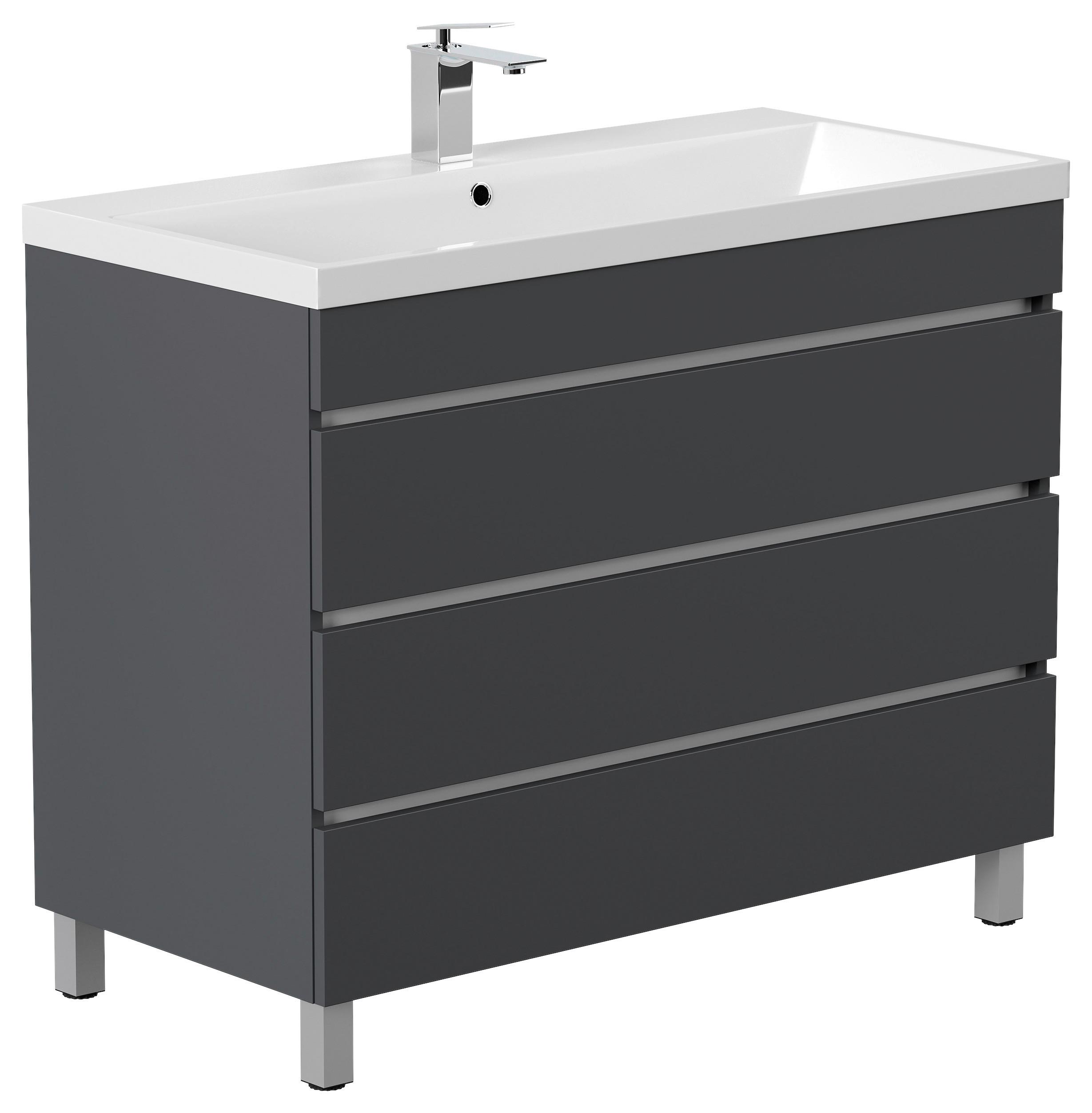 WASCHTISCHKOMBI Fellini Graphitfarben B: 100cm - Graphitfarben/Weiß, Basics, Holzwerkstoff/Stein (100cm) - MID.YOU