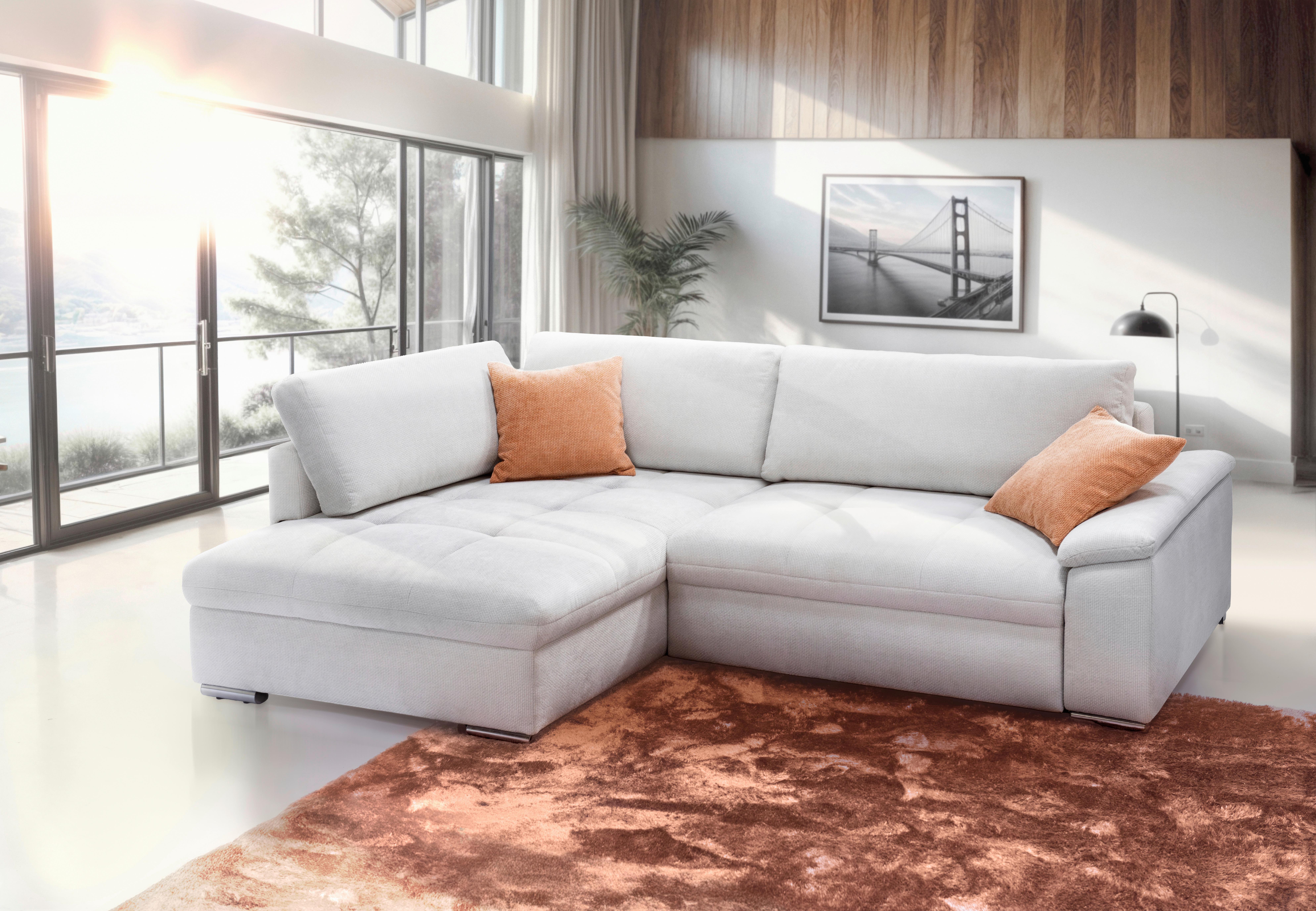 Ecksofa Casa Grande, Weiß Schenkel: 178x268 cm - Silberfarben/Orange, Design, Textil (178/268cm) - Livetastic