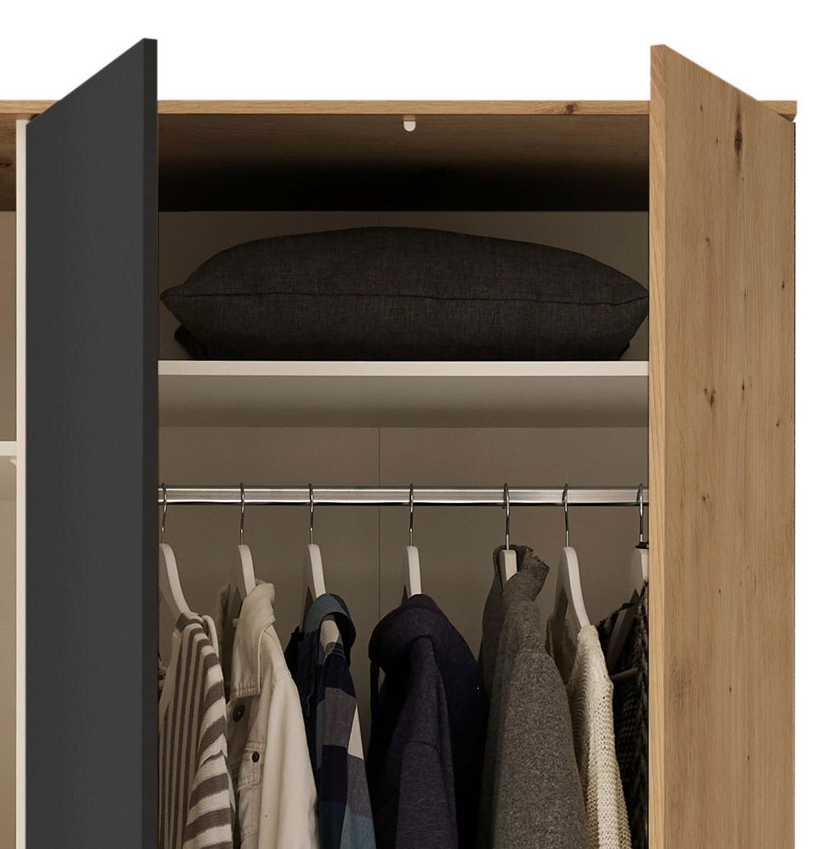 Skříň s otočnými dveřmi PAUL š.120cm, dub Artisan/grafit - bílá/barvy grafitu, Romantický / Rustikální, kompozitní dřevo/plast (119,6/196,3/53,5cm)