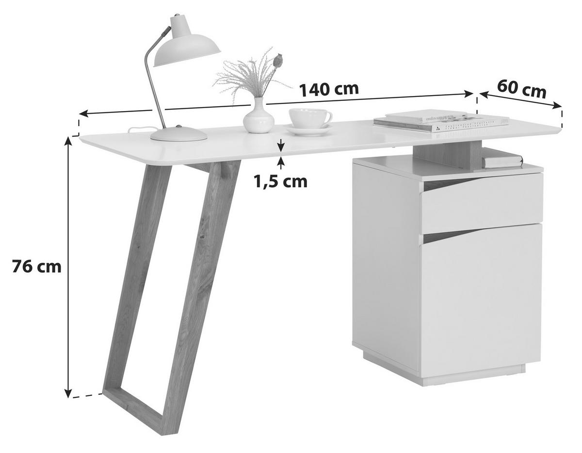 Schreibtisch mit Stauraum Padua B 140cm Weiß/Eiche - Eichefarben/Weiß, MODERN, Holz/Holzwerkstoff (140/45-60/76cm) - MID.YOU