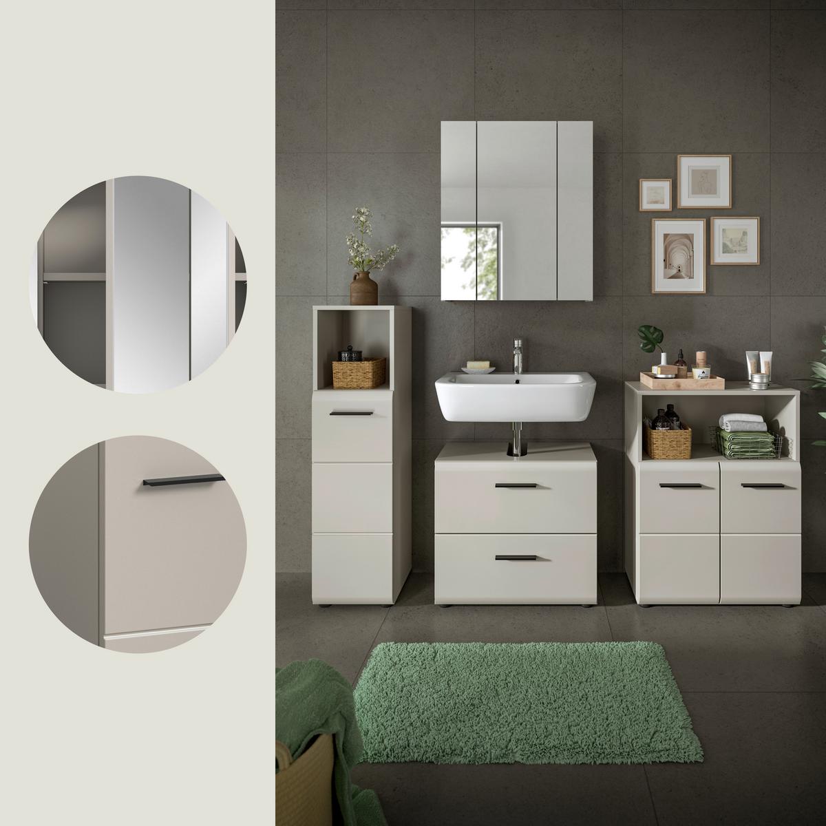 Badezimmer Ice Kaschmir B: 150cm - Kaschmir/Schwarz, Trend, Glas/Holzwerkstoff (150cm) - MID.YOU
