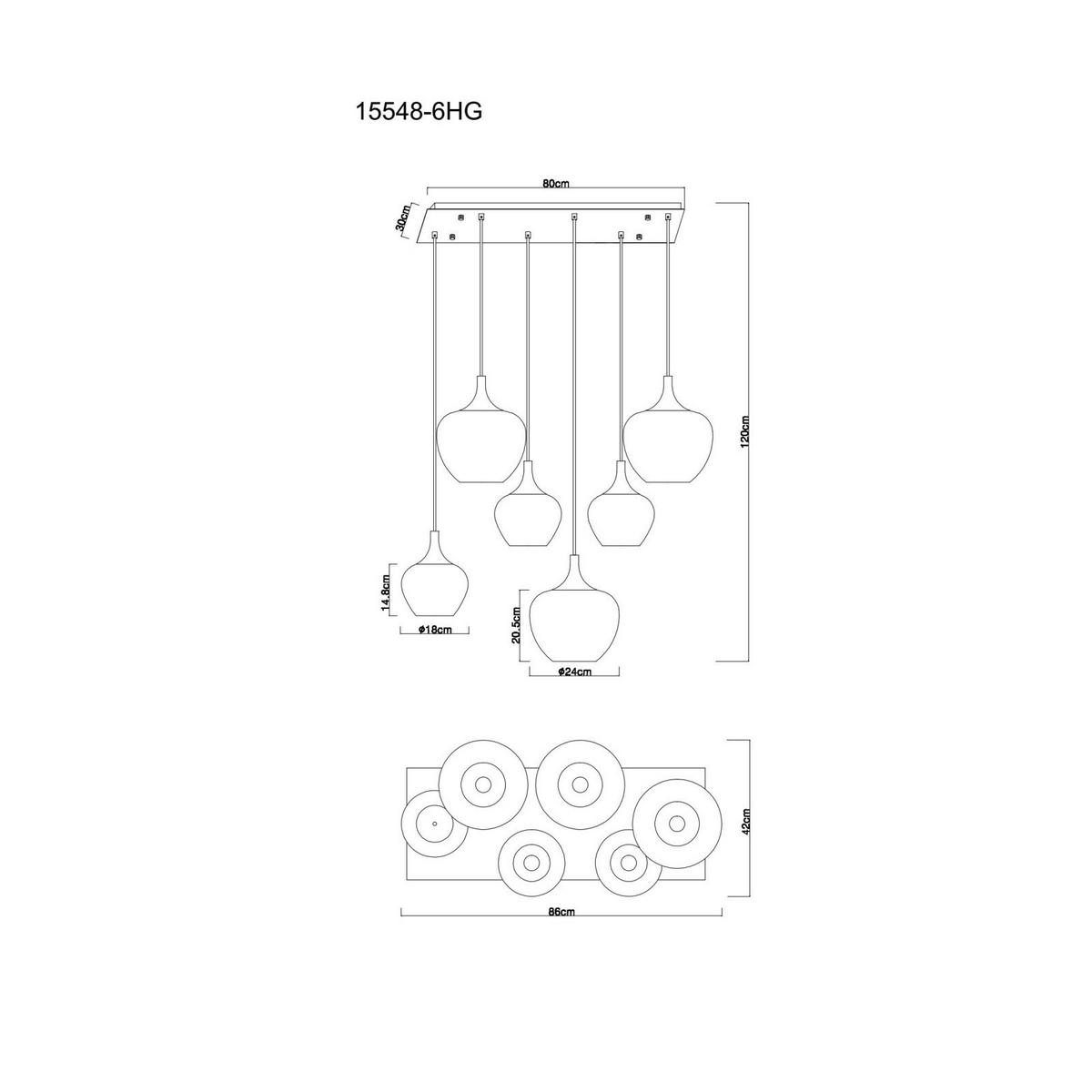 Függőlámpa 15548-6hg - fekete/rézvörös, Basics, Üveg/fém (86/42/120cm) - Globo