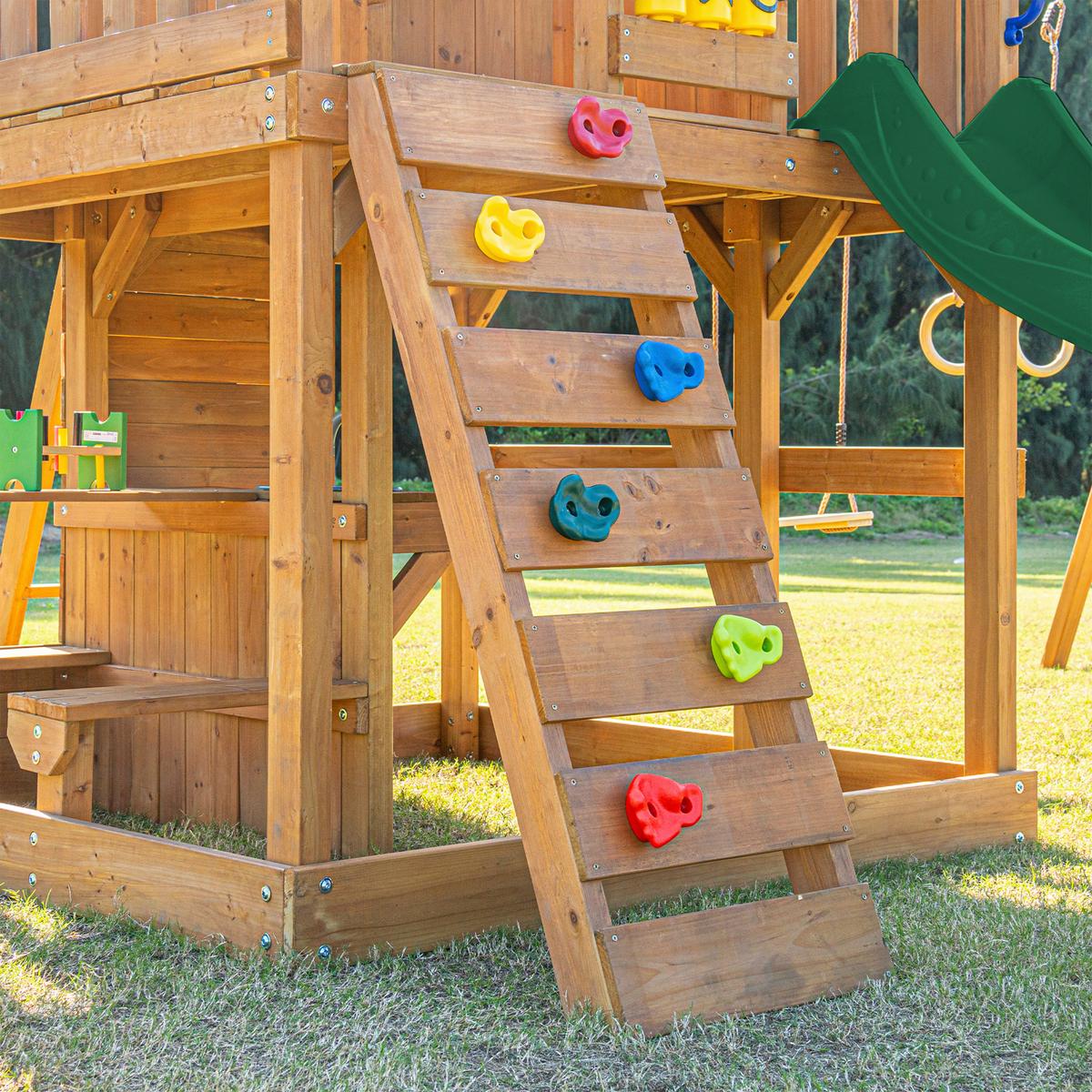 Spielturm Mit Rutsche Grün - Dunkelgrün/Anthrazit, Basics, Holz/Kunststoff (435/410/305cm) - Ambia Garden