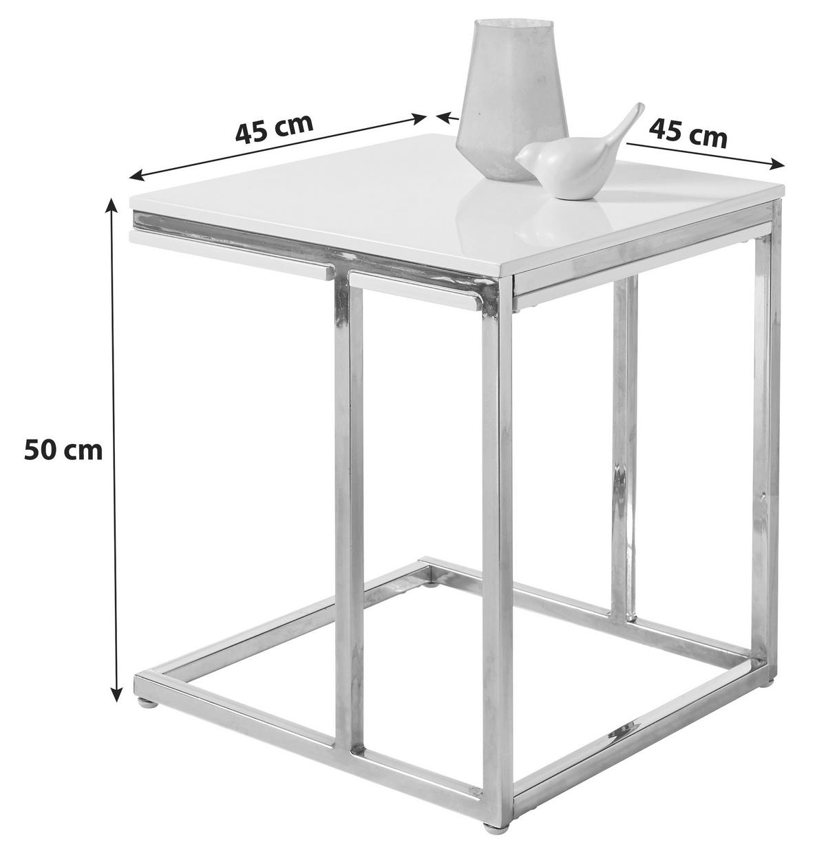 Couchtisch Reno Mini, Weiß/silberfarben - Chromfarben/Weiß, Design, Holzwerkstoff/Metall (45/45/50cm) - MID.YOU
