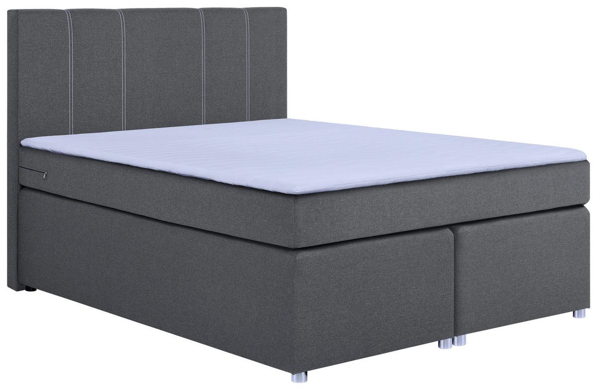 Boxspringbett mit Topper 160x200 Medino Malta - Chromfarben/Schwarz, Basics, Holzwerkstoff/Textil (160/200cm) - P & B