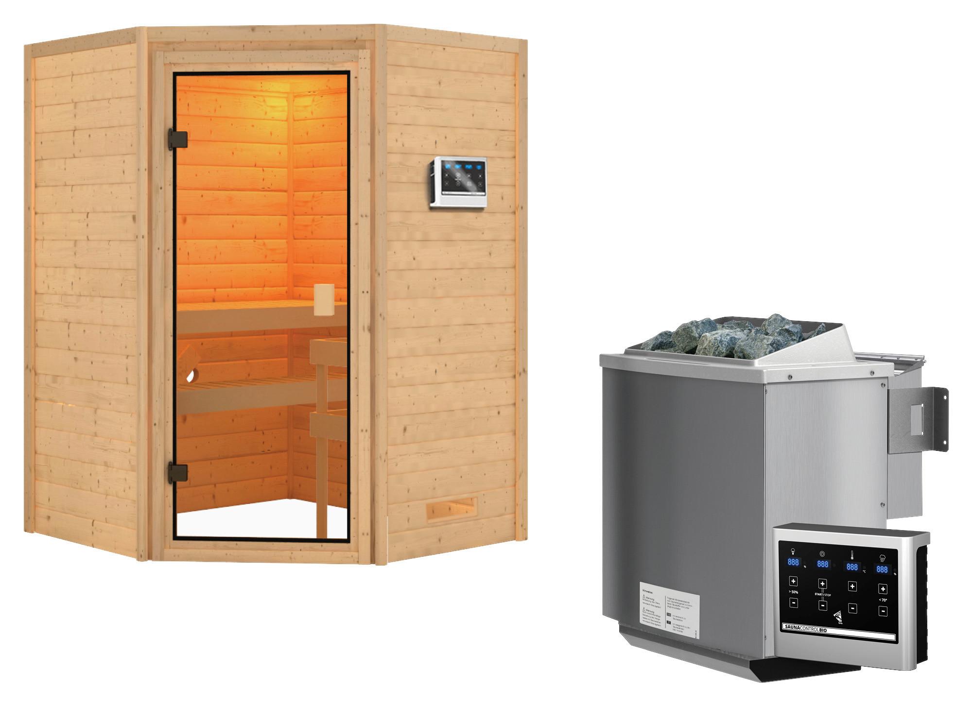 Sauna Grenoble 3 Mit Ext. Steuerung 145x187x145 Cm - Naturfarben, Basics, Holz (145/187/145cm) - Karibu