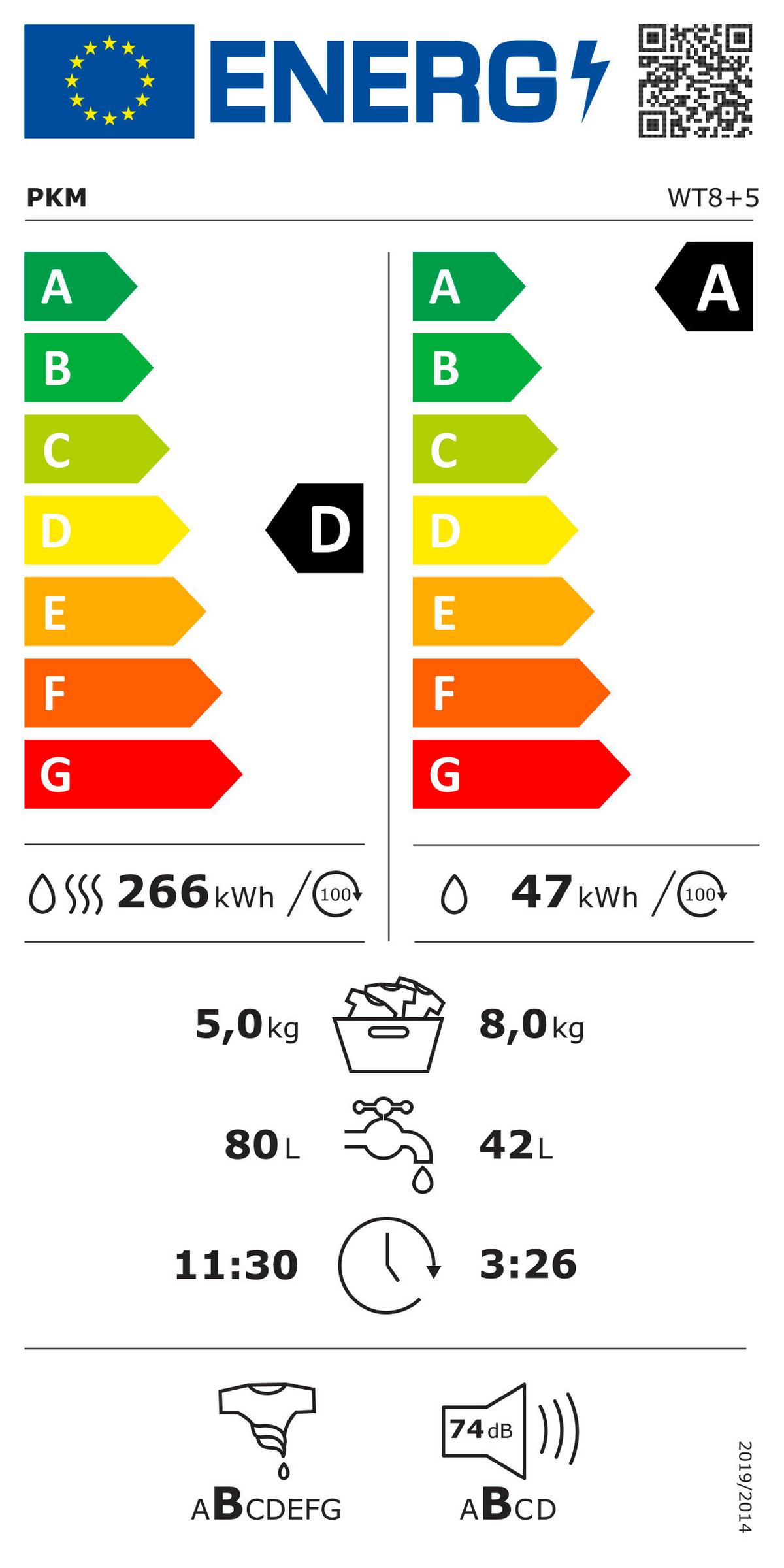 Waschtrockner Wt8+5 8kg/5kg 1400 U/min Steam-Funktion - Weiß, Trend (59,5/84,5/54cm) - PKM