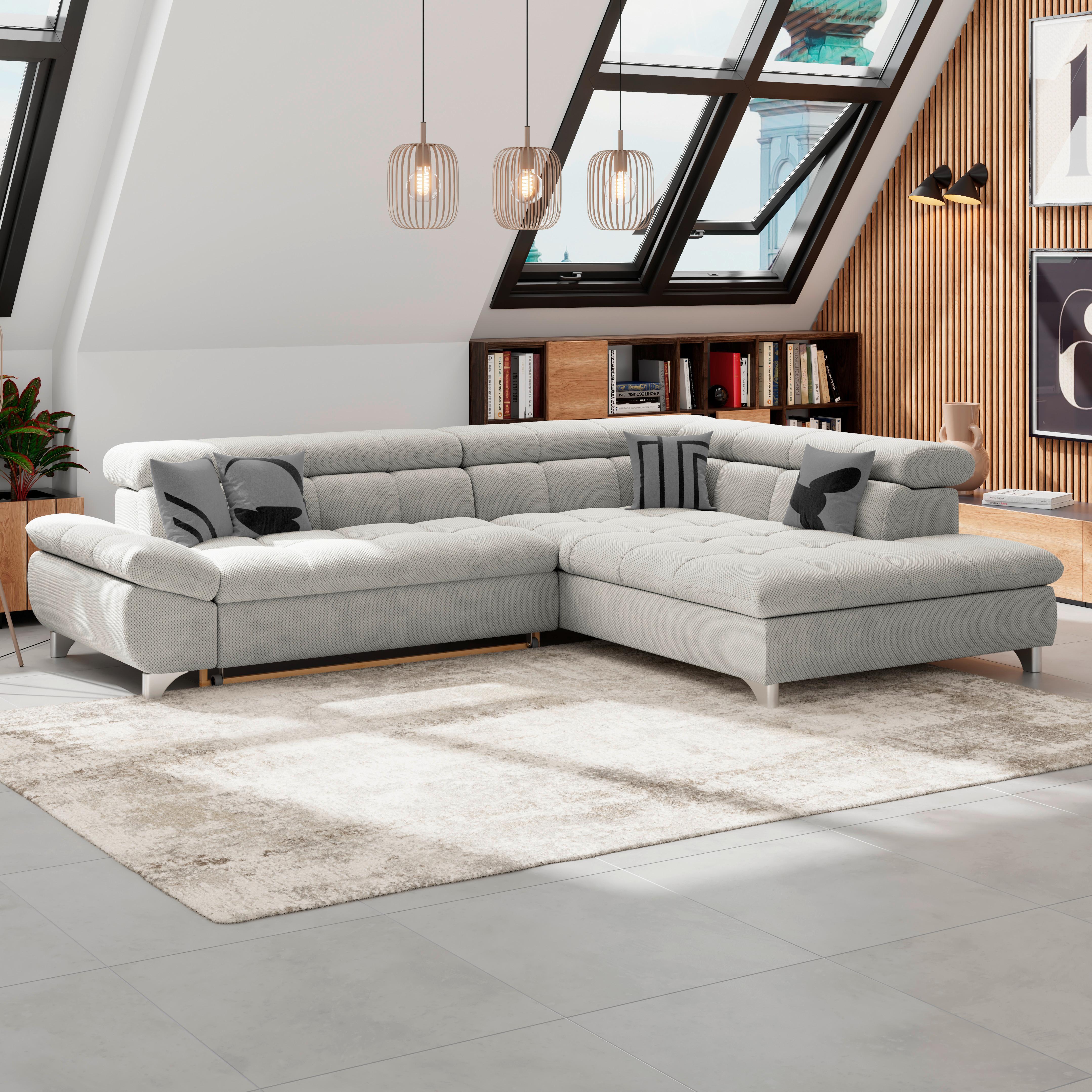 Ecksofa Gemini Dunkelgrau, B: 312 cm - Taupe/Chromfarben, KONVENTIONELL, Textil (312/234cm)