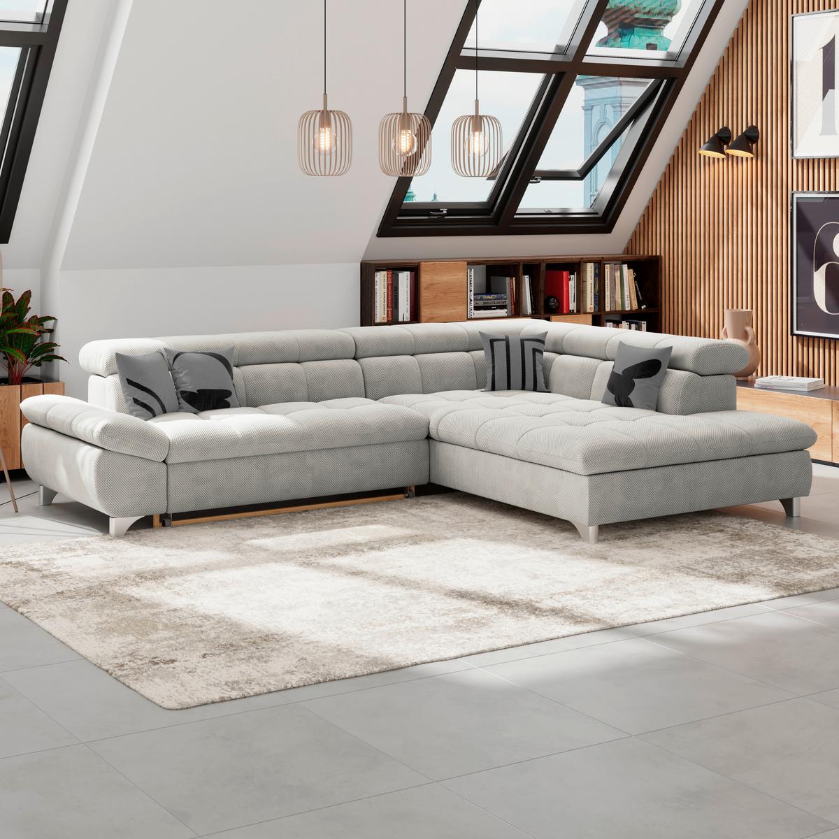 Ecksofa Gemini Dunkelgrau, B: 312 cm - Taupe/Chromfarben, KONVENTIONELL, Textil (312/234cm)