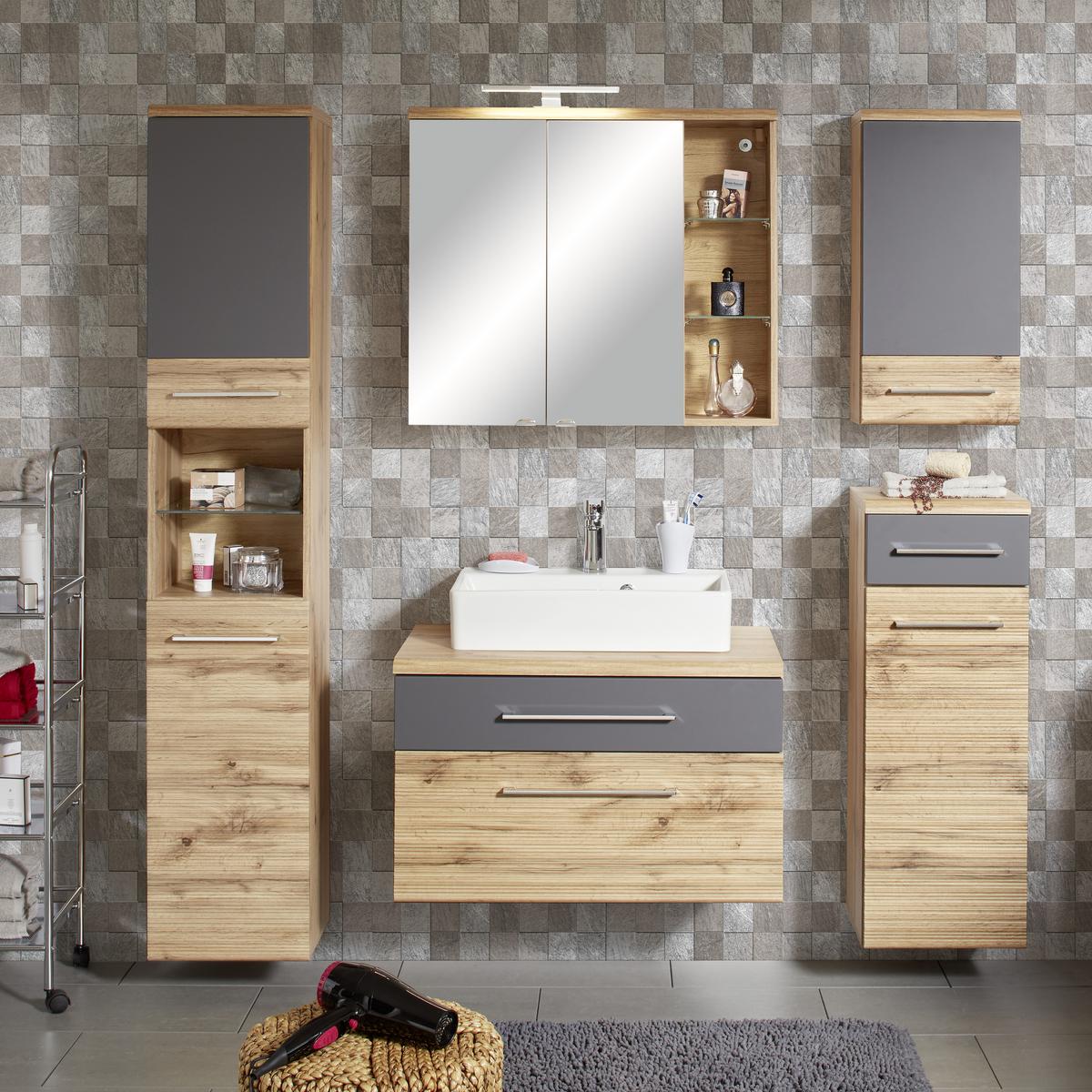 VYSOKÁ SKRINKA FLOAT BREIT - farba duba/antracitová, Modern, kov/kompozitné drevo (50/194/33cm) - Premium Living
