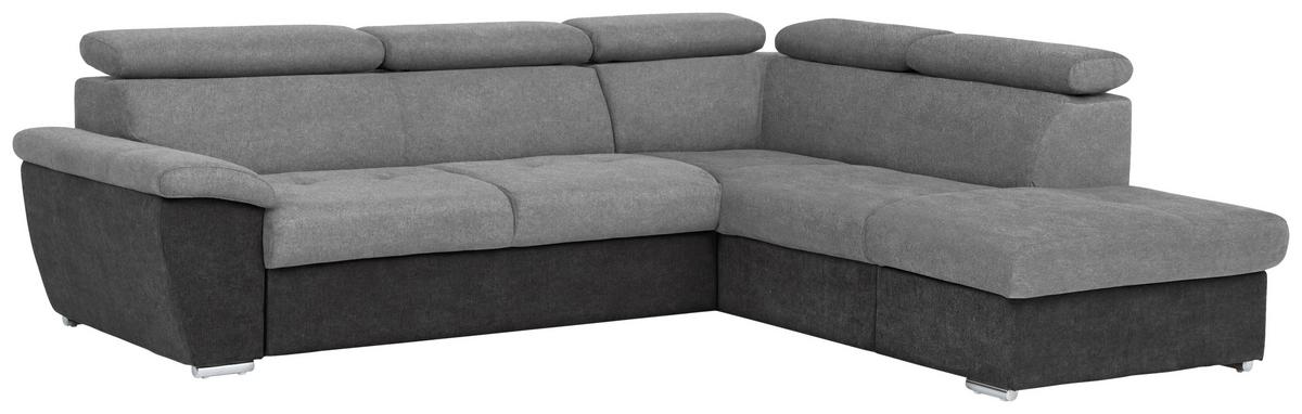 Ecksofa Mit Bettkasten Antero Kopfteile Verstellbar Grau - Chromfarben/Schwarz, Design, Textil (262/216cm) - Livetastic