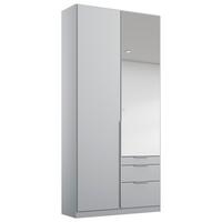 Drehtürenschrank Mit Spiegel + Laden 91cm Alabama, Seidengrau - Silberfarben/Hellgrau, MODERN, Holzwerkstoff (91/229/54cm)