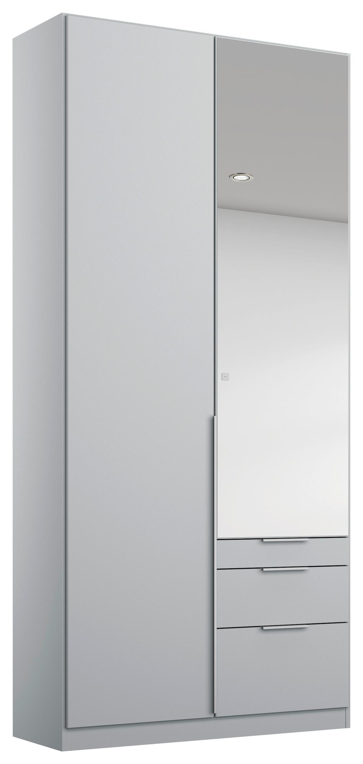 Drehtürenschrank Mit Spiegel + Laden 91cm Alabama, Seidengrau - Silberfarben/Hellgrau, MODERN, Holzwerkstoff (91/229/54cm)