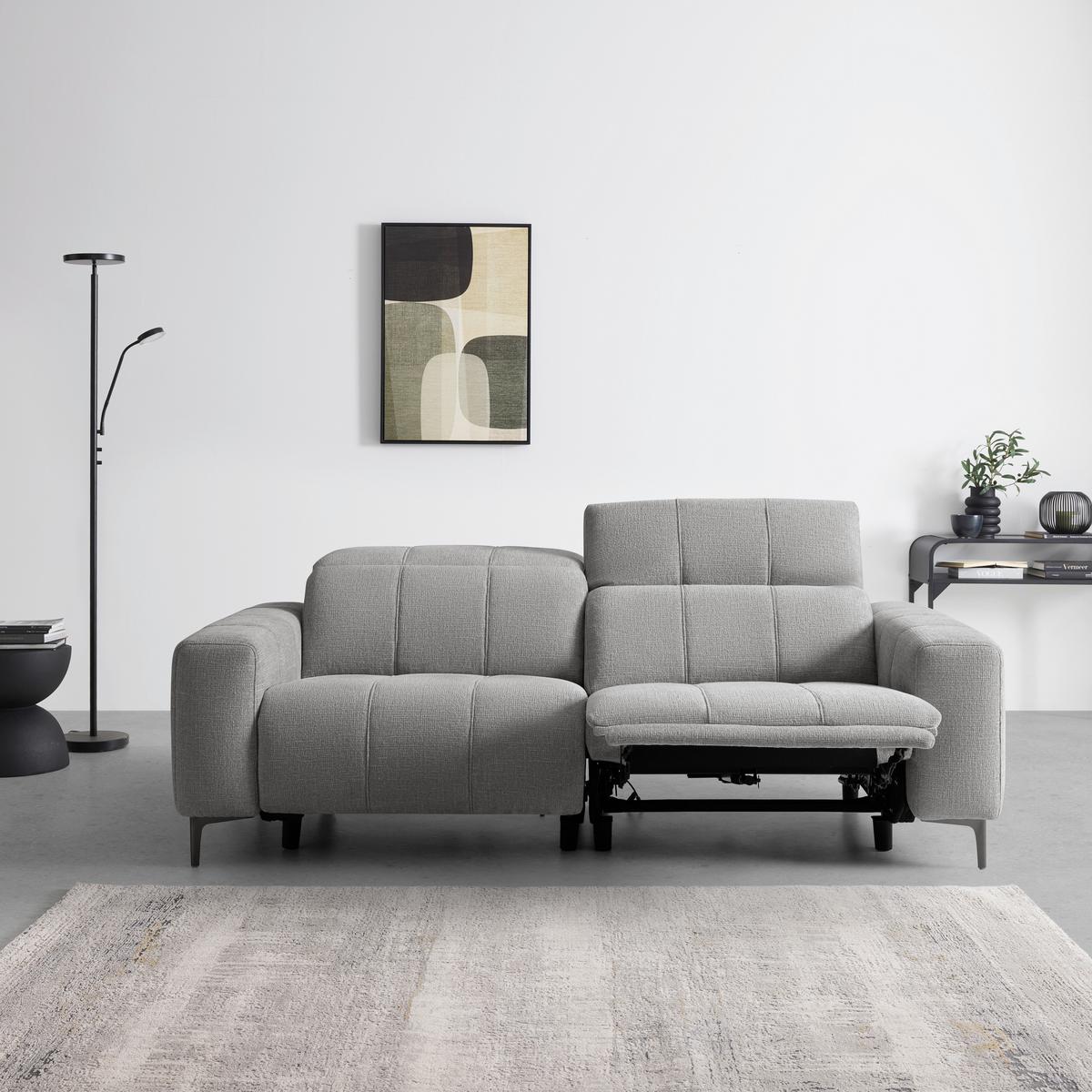 Trojmiestna pohovka ALVARO, sivý zamat, relax.funkcia - sivá/prírodná farba, Modern, kov/drevo (220/79/109cm) - Mömax