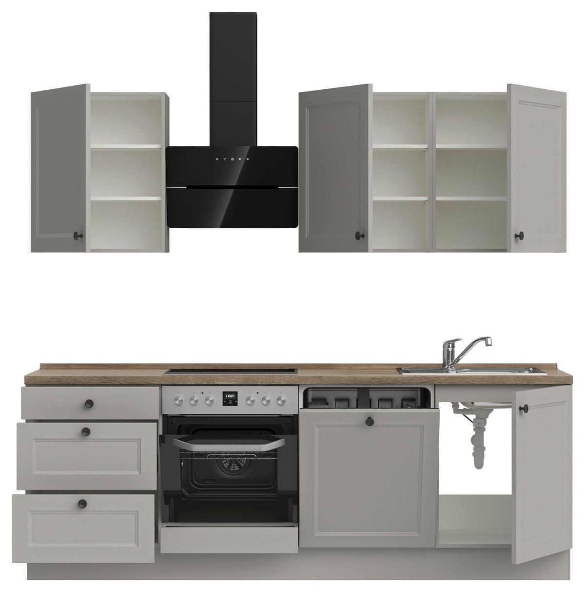 Kuchyňská linka 240 cm, kamenná sivá supermatná - šedá/černá, Moderní, kov/kompozitní dřevo (240cm) - Nobilia