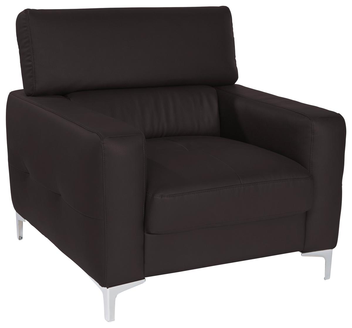 Polstersessel Sammy Dunkelbraun Leder - Chromfarben/Dunkelbraun, Design, Leder (99/78-92/106cm) - Livetastic