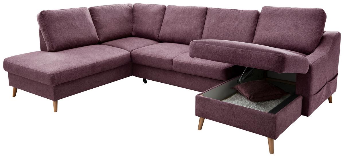 Wohnlandschat Valentina Mit Schlaffunktion Bordeaux - Bordeaux/Naturfarben, KONVENTIONELL, Textil (200/301/150cm) - P & B