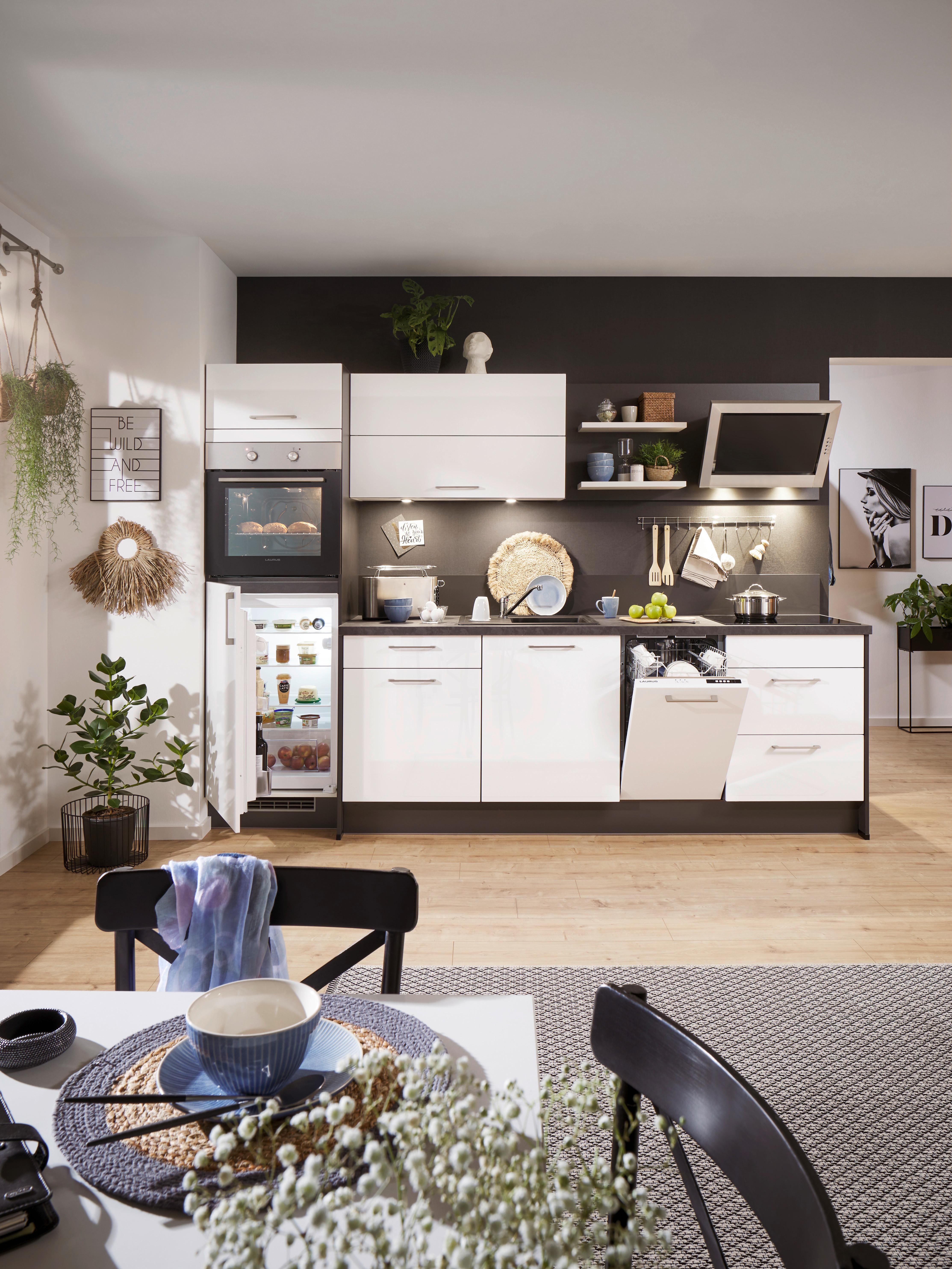 Küchenzeile Pn220 mit Geräten B: 285 cm Weiß - Weiß Hochglanz/Weiß, MODERN, Holzwerkstoff (285cm) - Pino